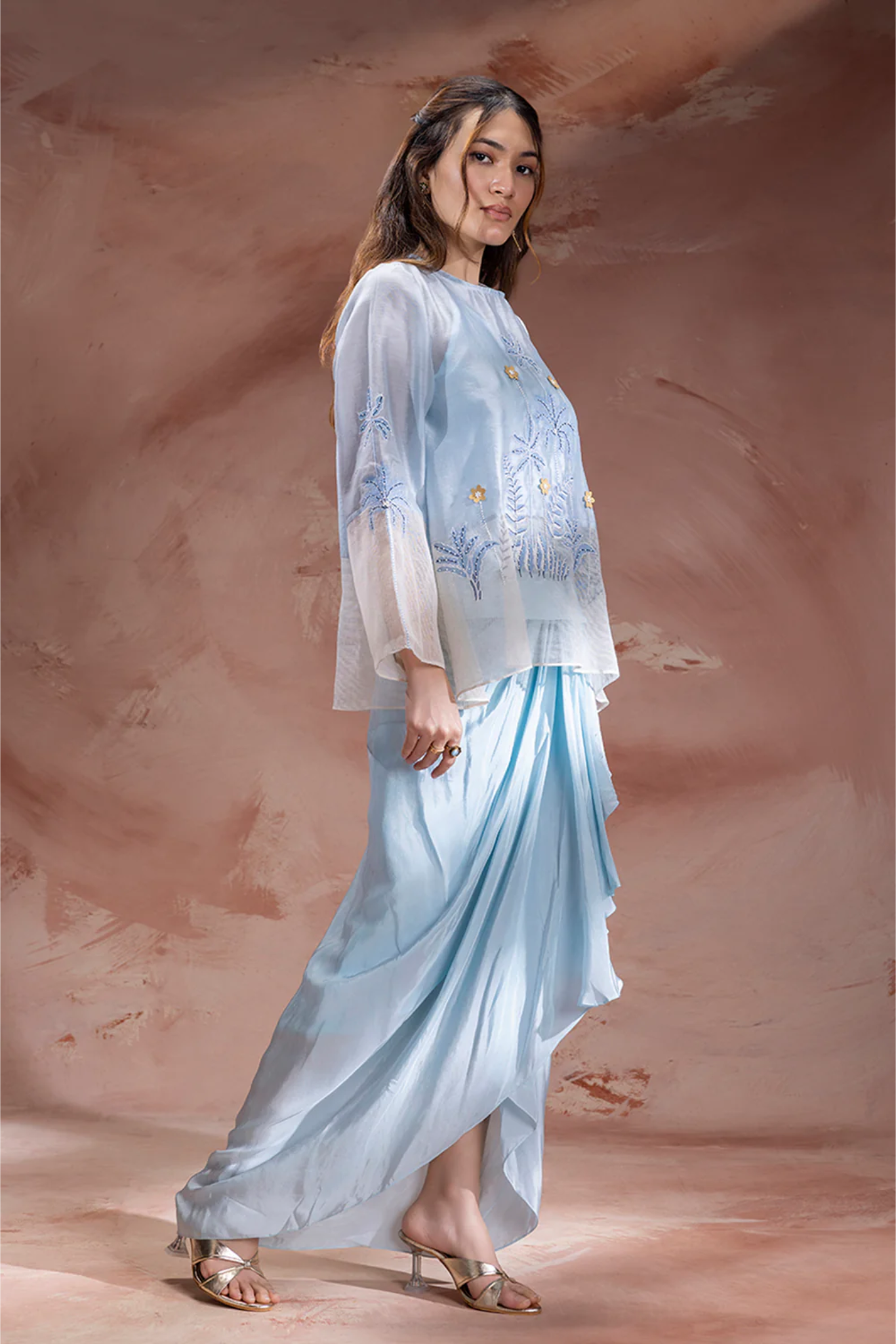 Alisa Embroidered Drape Skirt Set