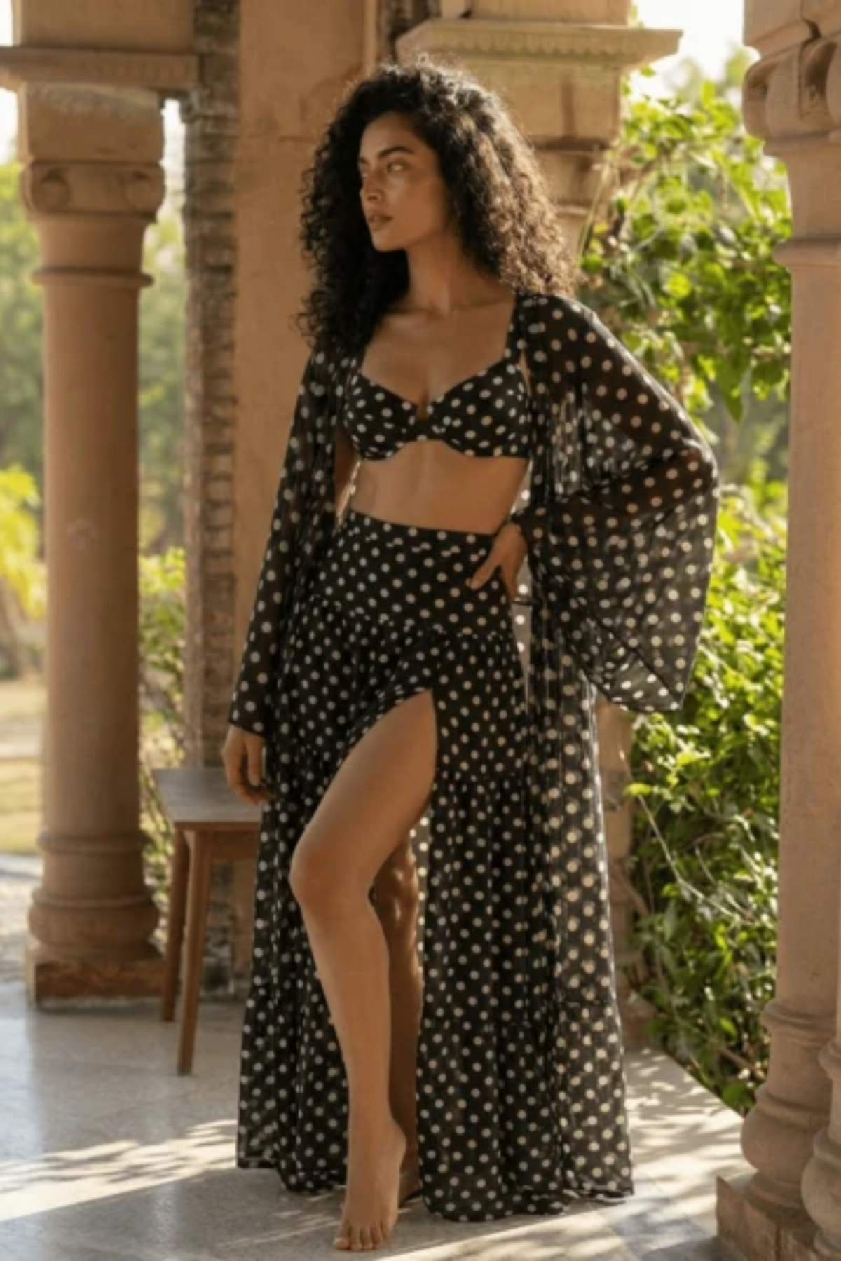 Kaftan with Butterfly Sleeves - Noir Dot
