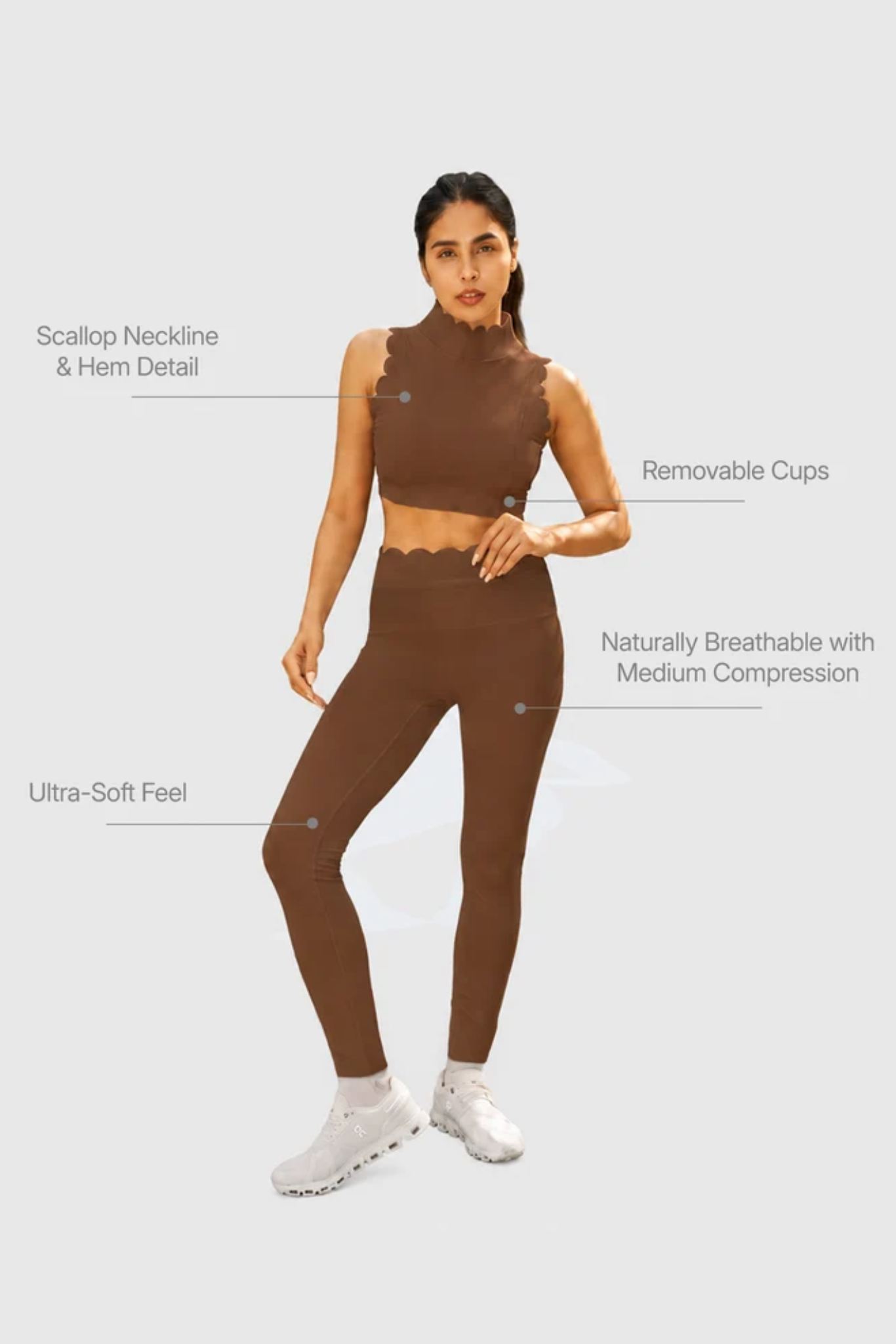 The Scallop High Neck Set in Caramel Brown