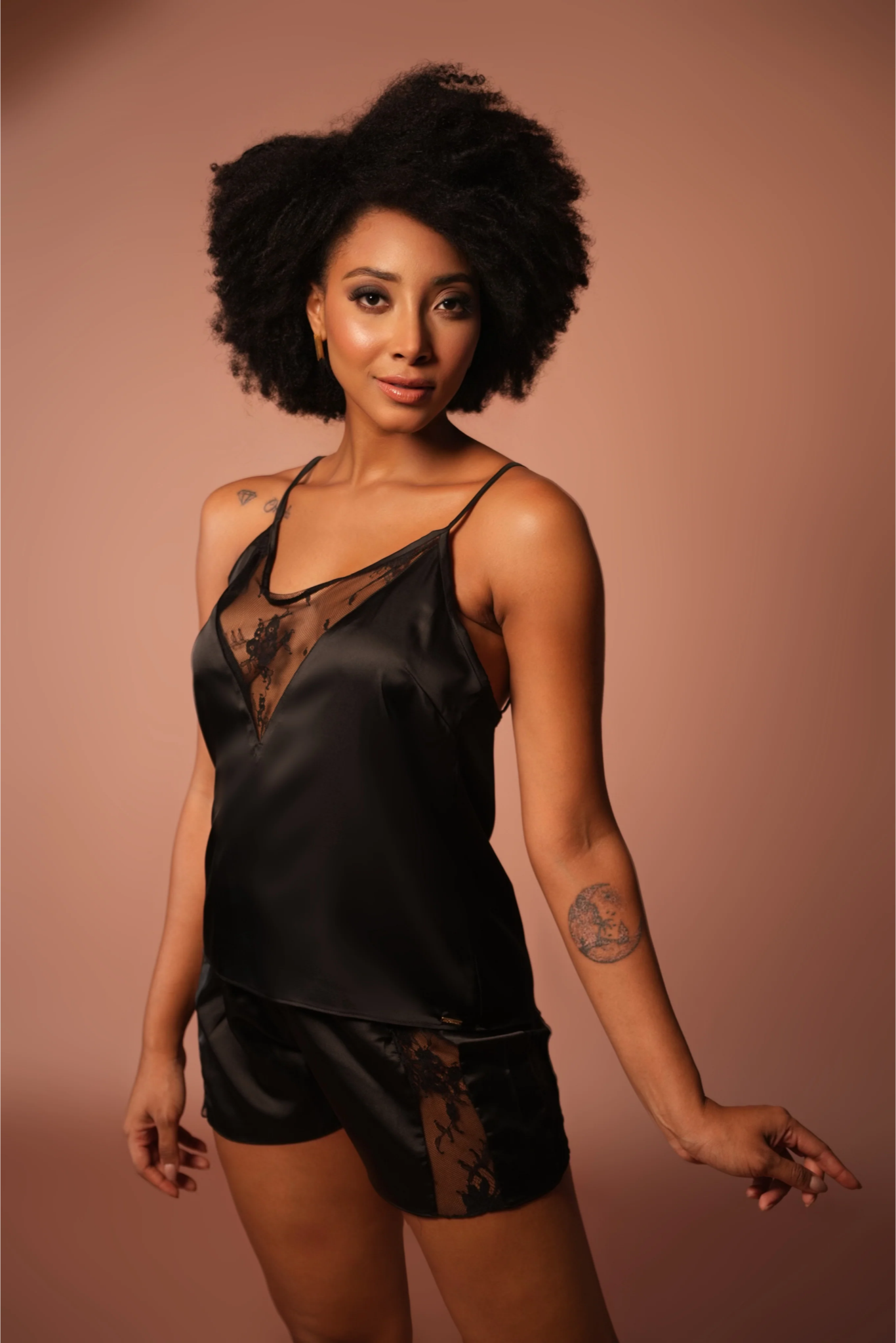 Black Lace Cami Top & Shorts Set