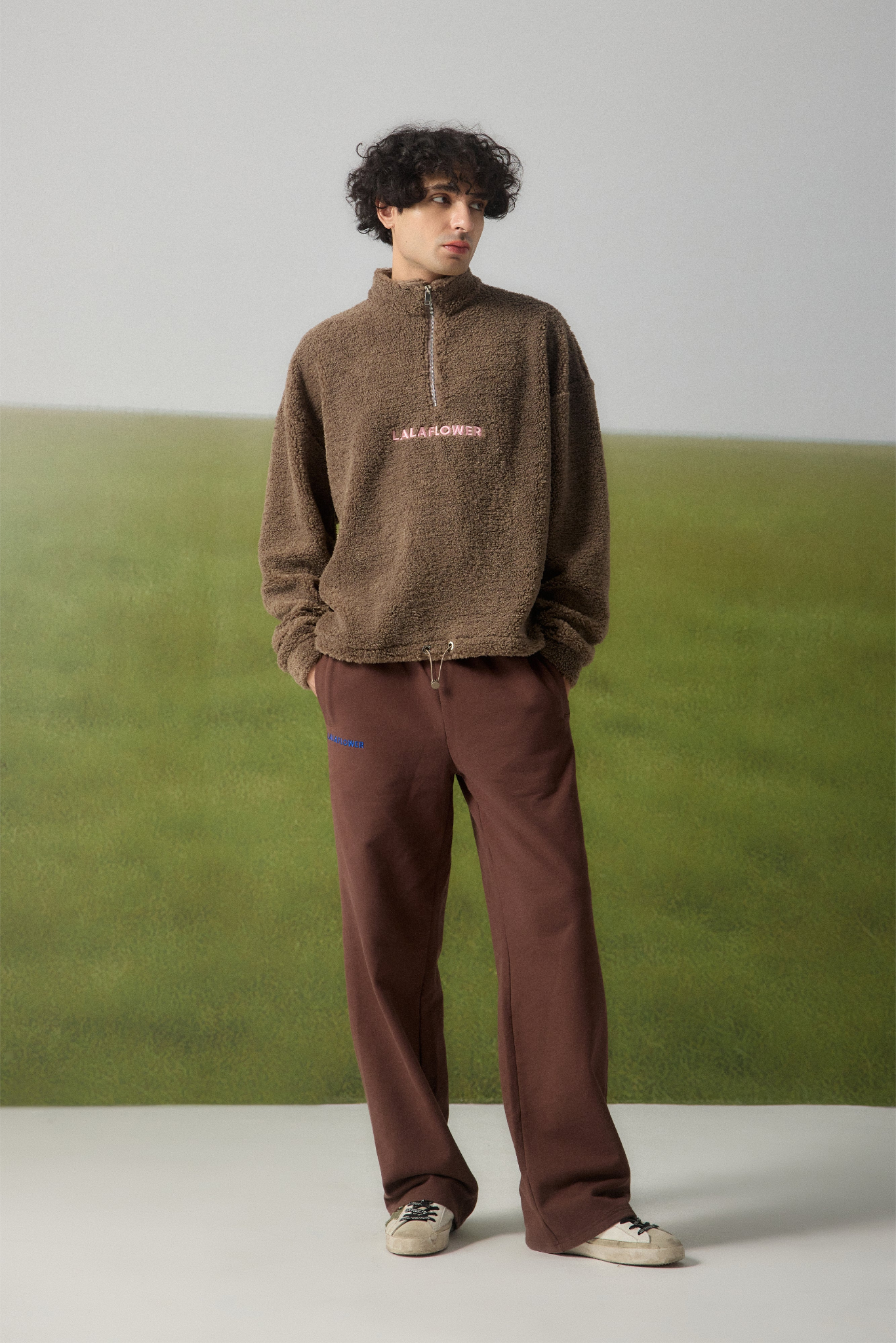 LALA GREEN OVERSIZED SHERPA JUMPER