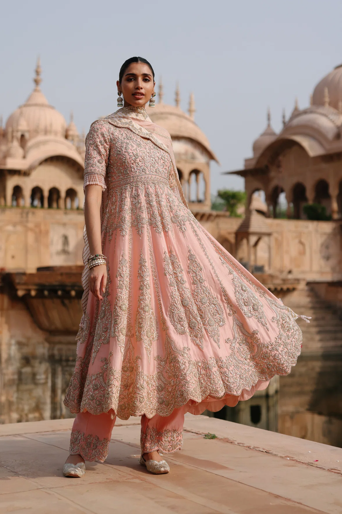 Mahrosh - Pink Kalidaar Anarkali Set With Palazzo & Dupatta