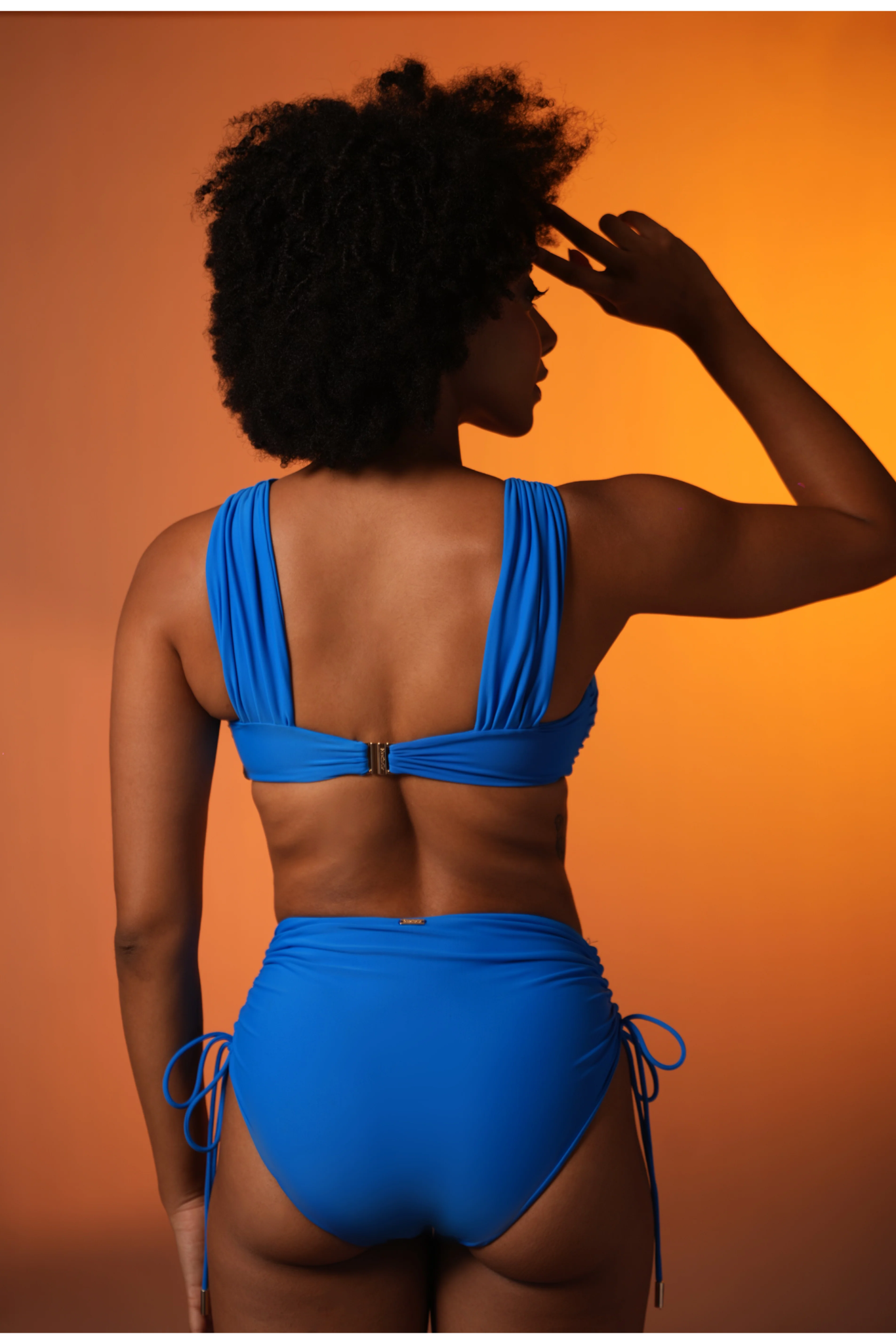 Ocean Blue Bikini Set with High-Waist Bottoms