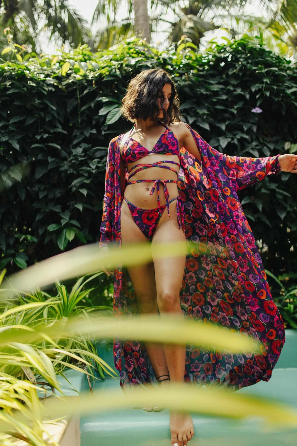 Oriental Poppy Front Open Kaftan