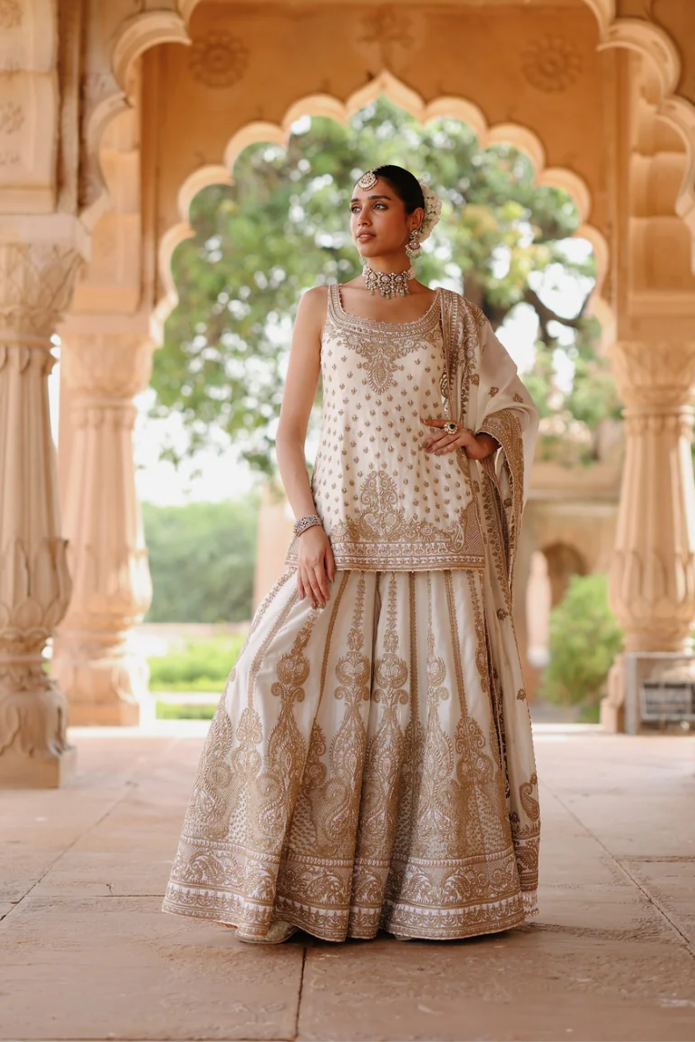 Shabnam - Daisy Ivory Kurta Set With Sharara & Dupatta
