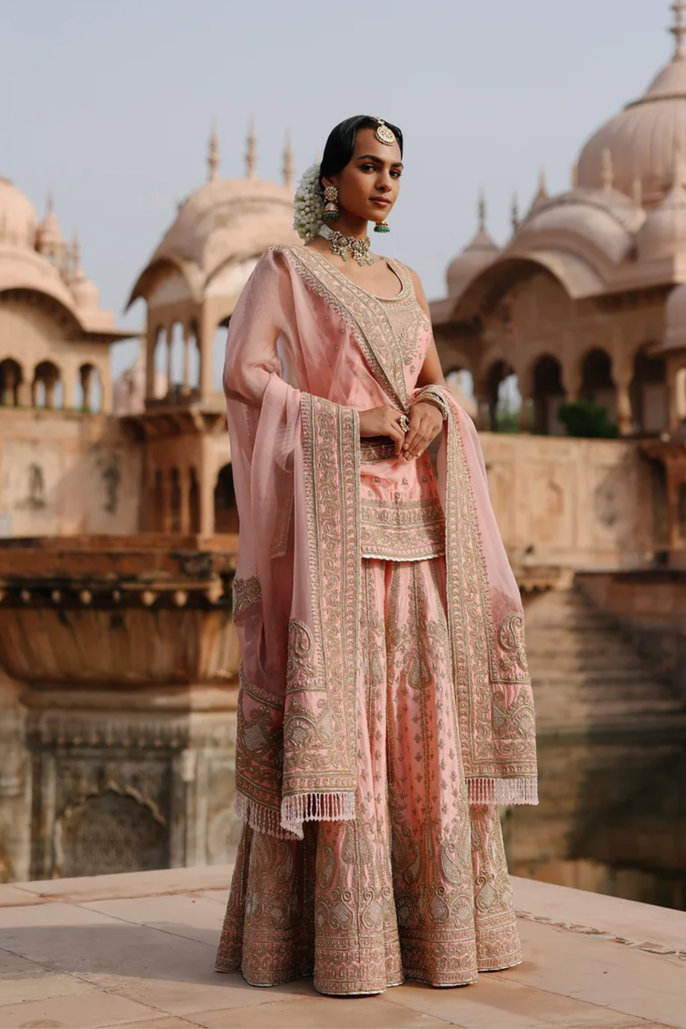 Tasnim - Pink Kurta Set with Sharara & Dupatta