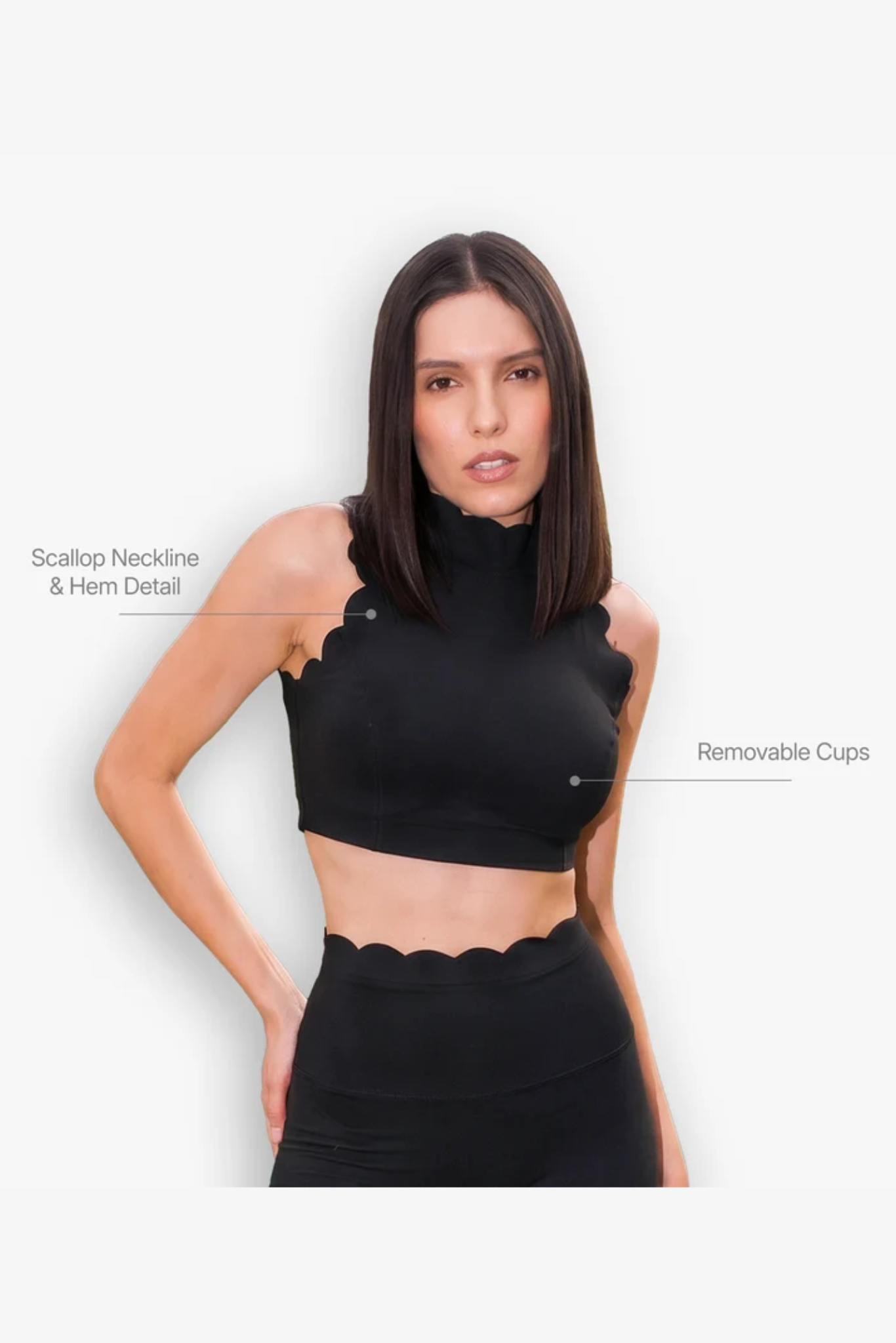 The Scallop High Neck Top in Moon Black
