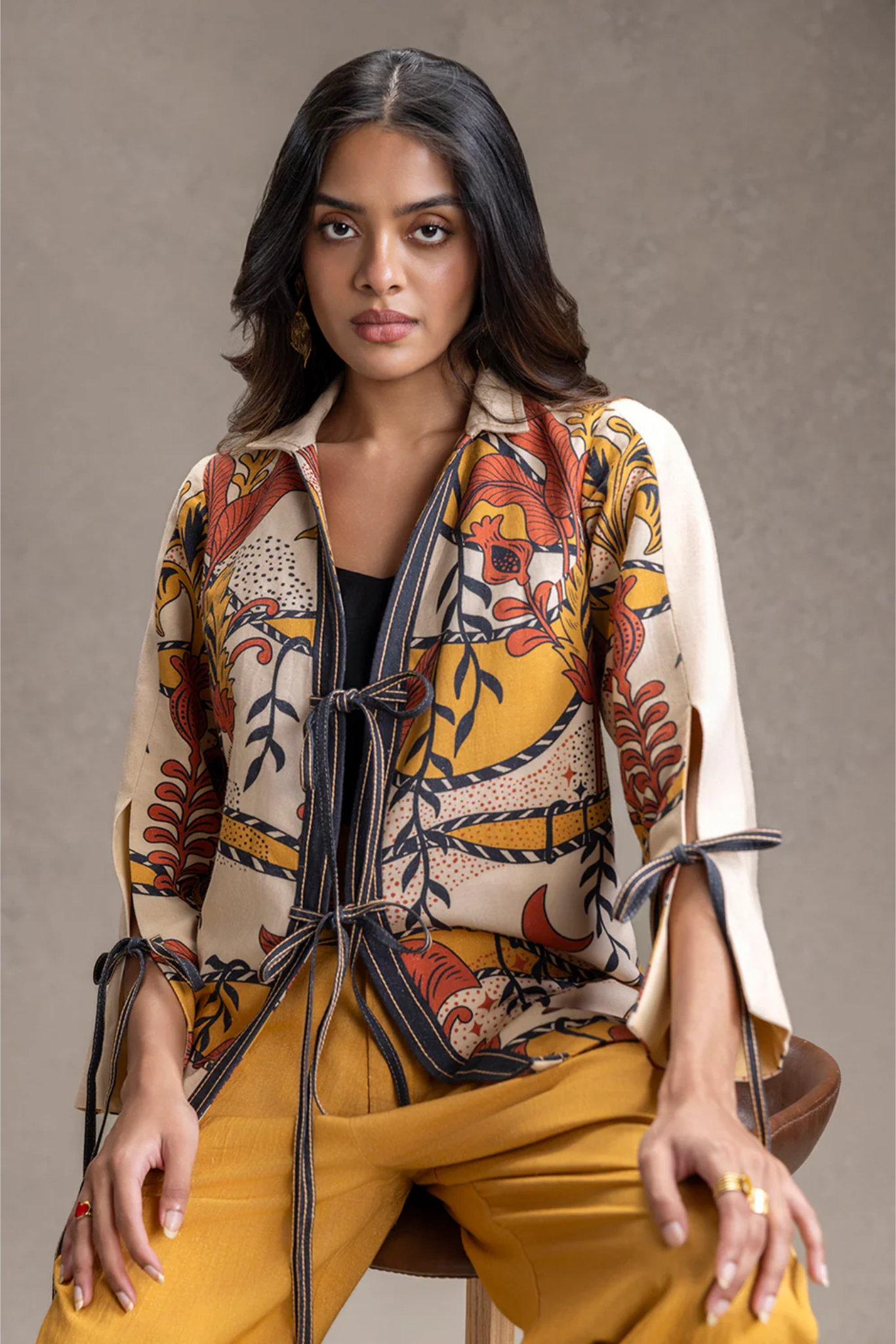 Kyomi Printed Tie-Detail Shirt and Pants