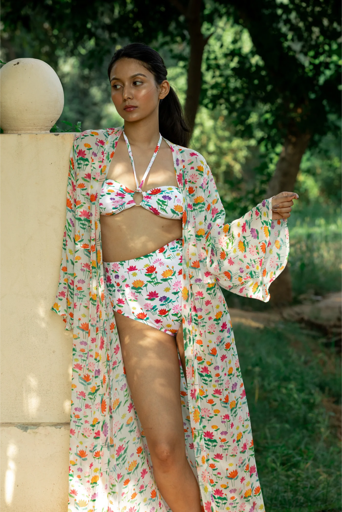 High Waist and High Coverage Bikini Bottom - Lotus Sky