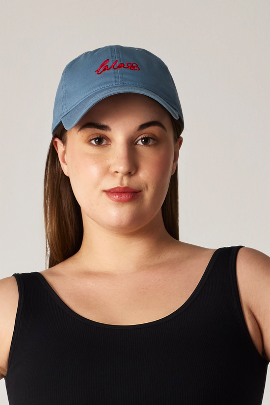 BLUE CAP WITH RED EMBROIDERY