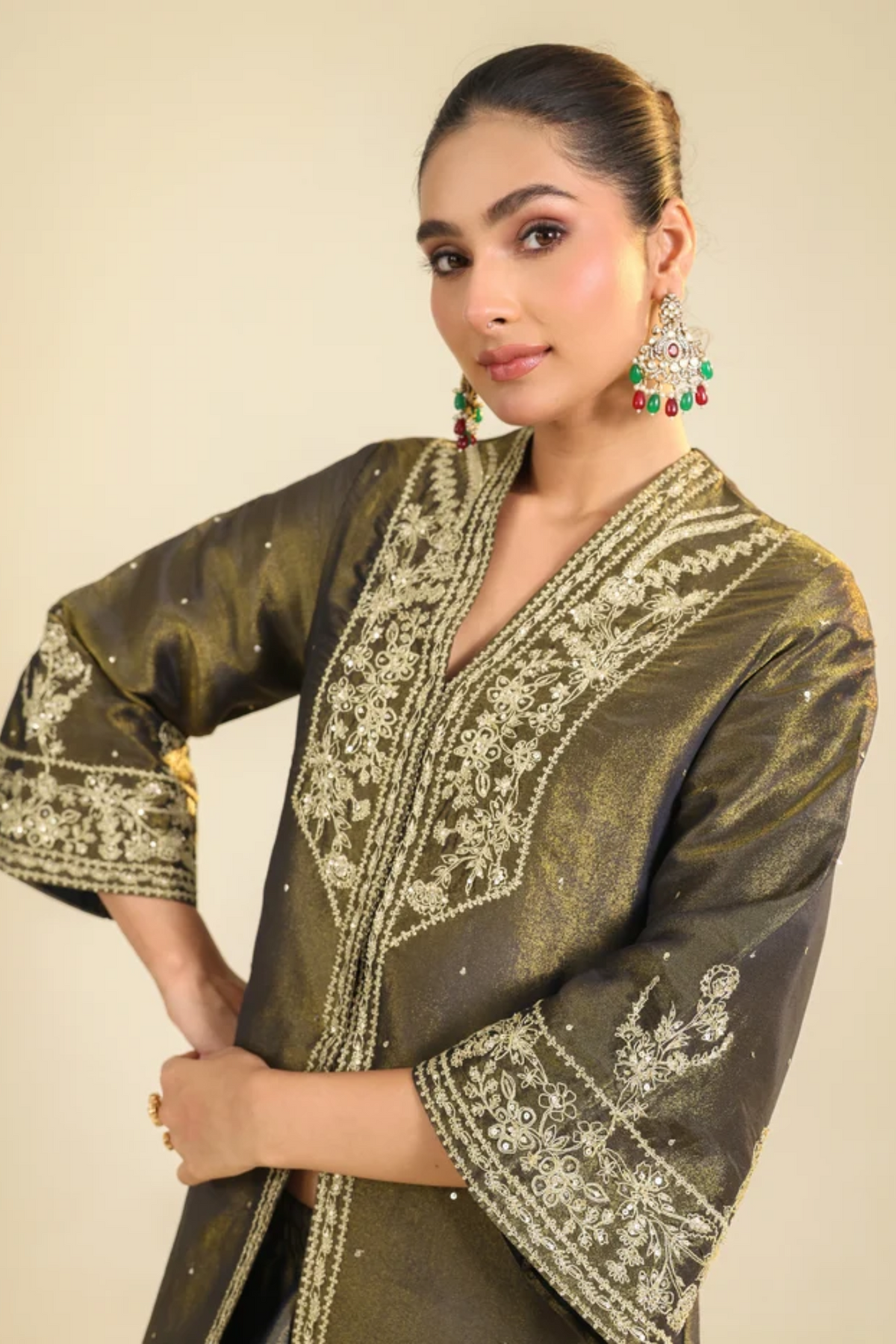 Black Shimmer Tissue Kurta Set