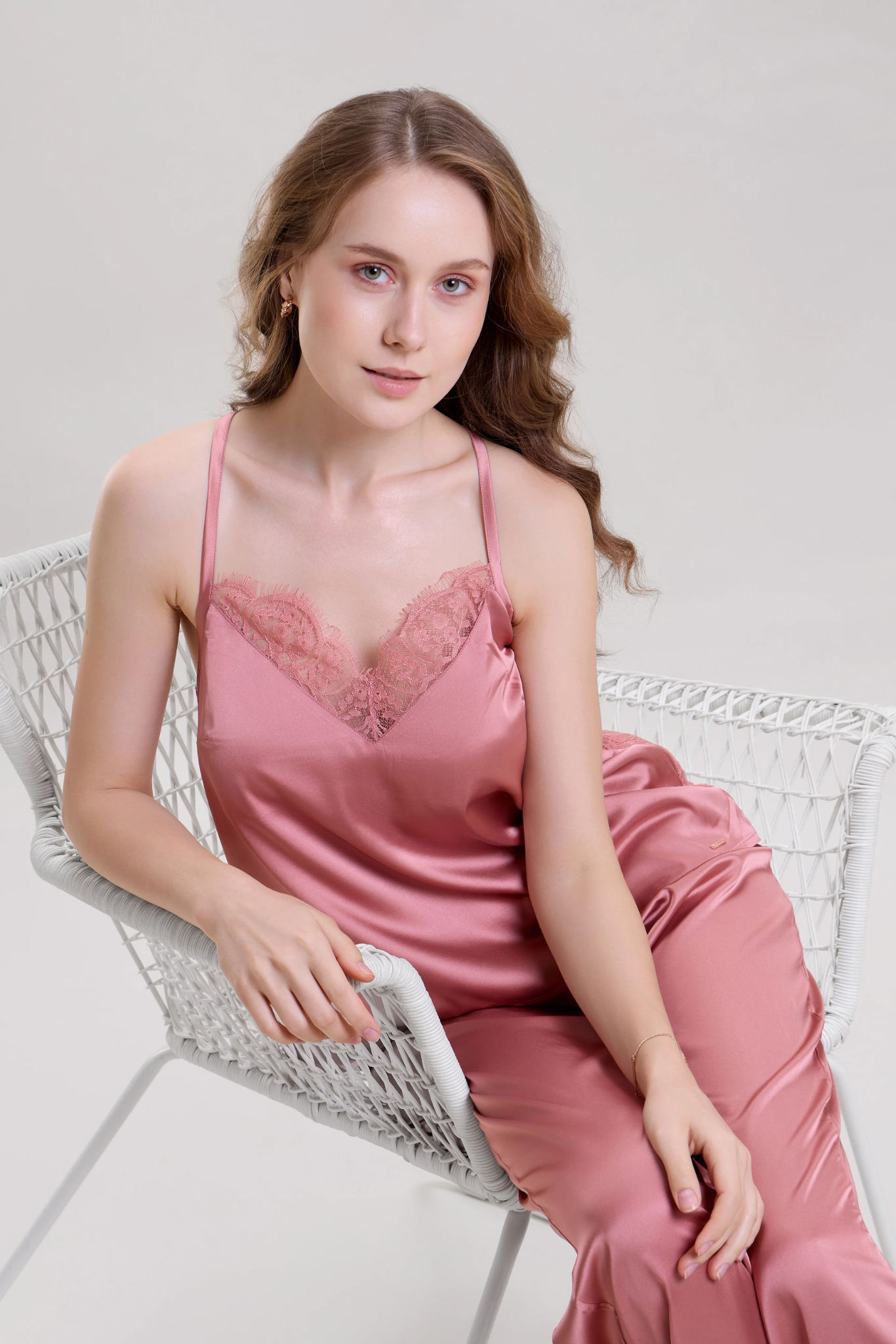 Blush Pink Lace Cami Top and pyjama set