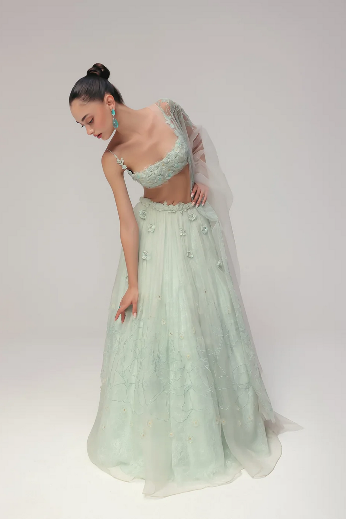 A cornflower blue Lehenga