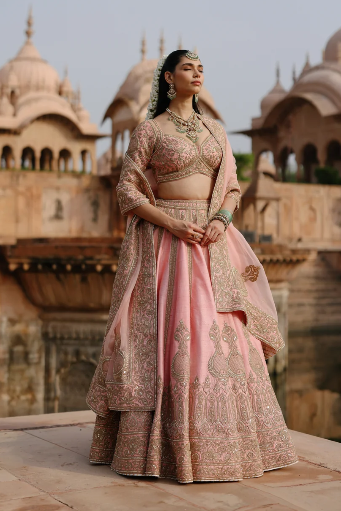 Jannah - Pink Lehenga Set With Blouse & Dupatta