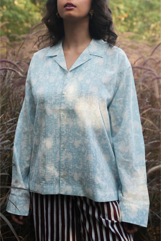 Kiro Cuban Collar Shirt - Sky Blue
