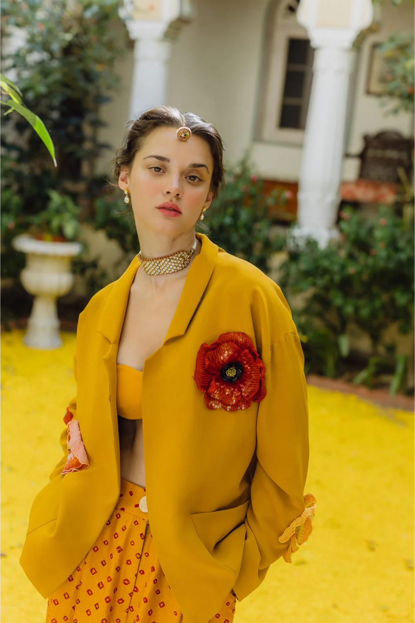 MARIGOLD AND POPPIES BANDHINI SET