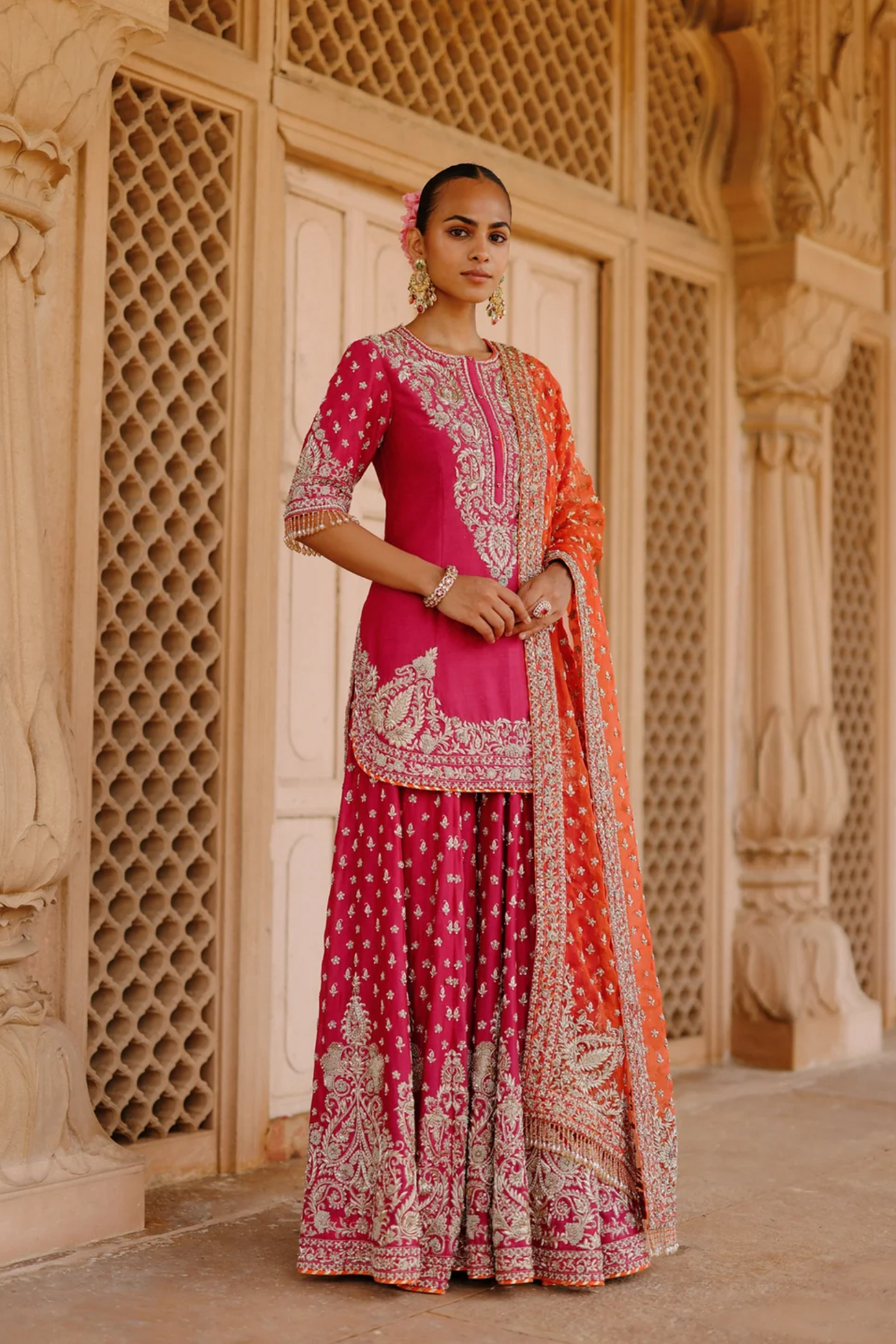 Maysam - Hot Pink Kurta Set with Sharara & Dupatta