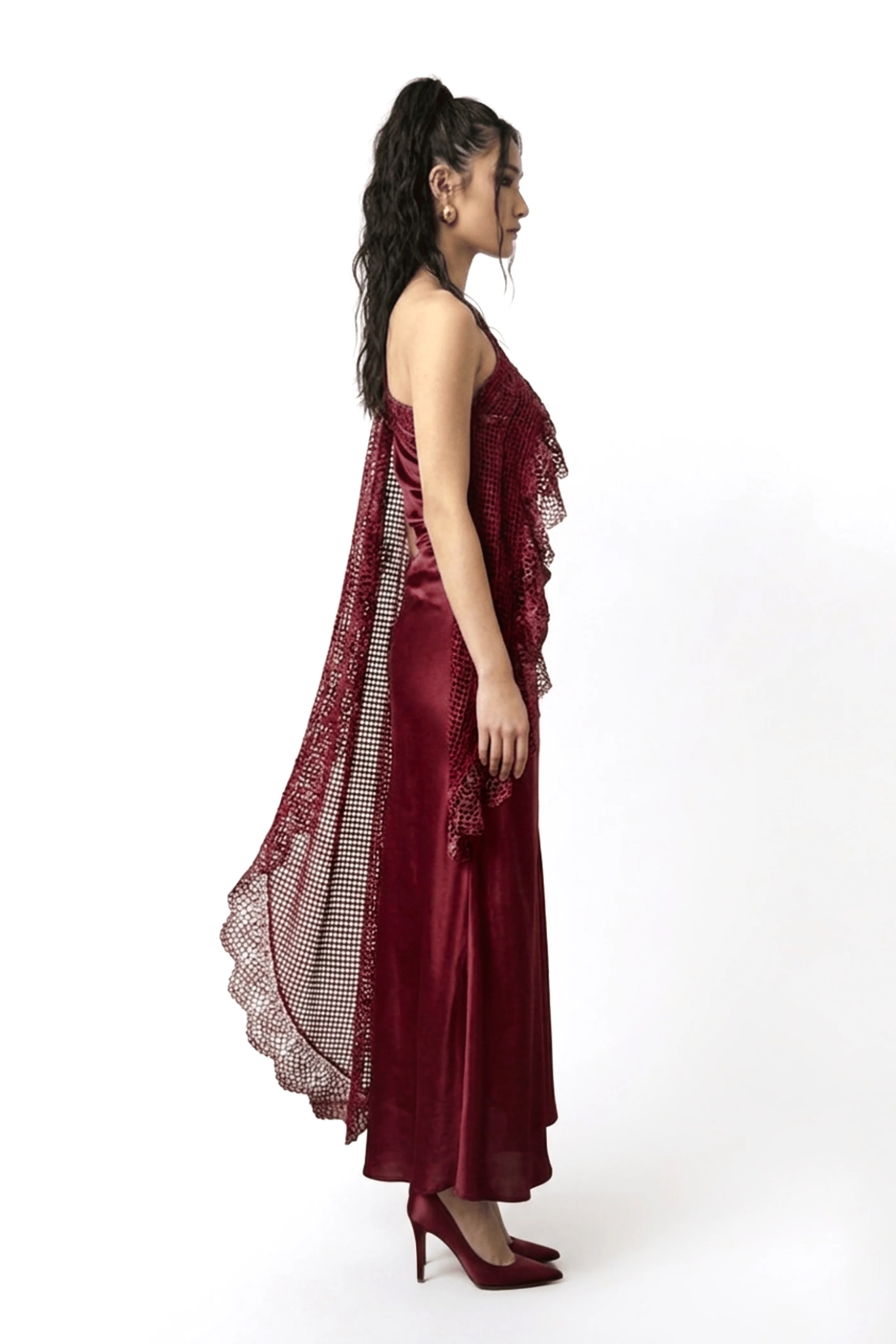 ASTRIA Crochet One Shoulder Dress - Burgandy