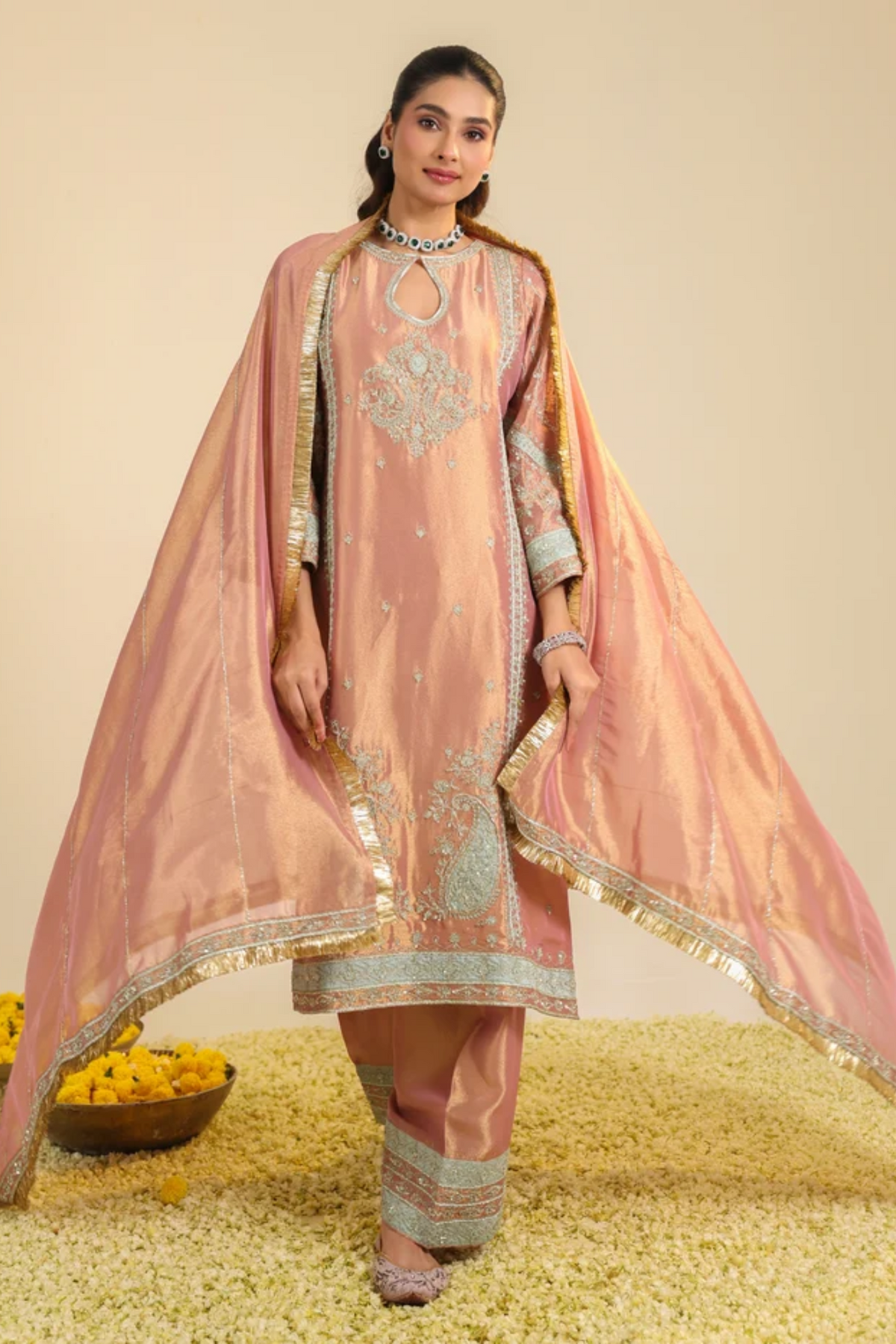Pink Lamhe Tissue Kurta Set