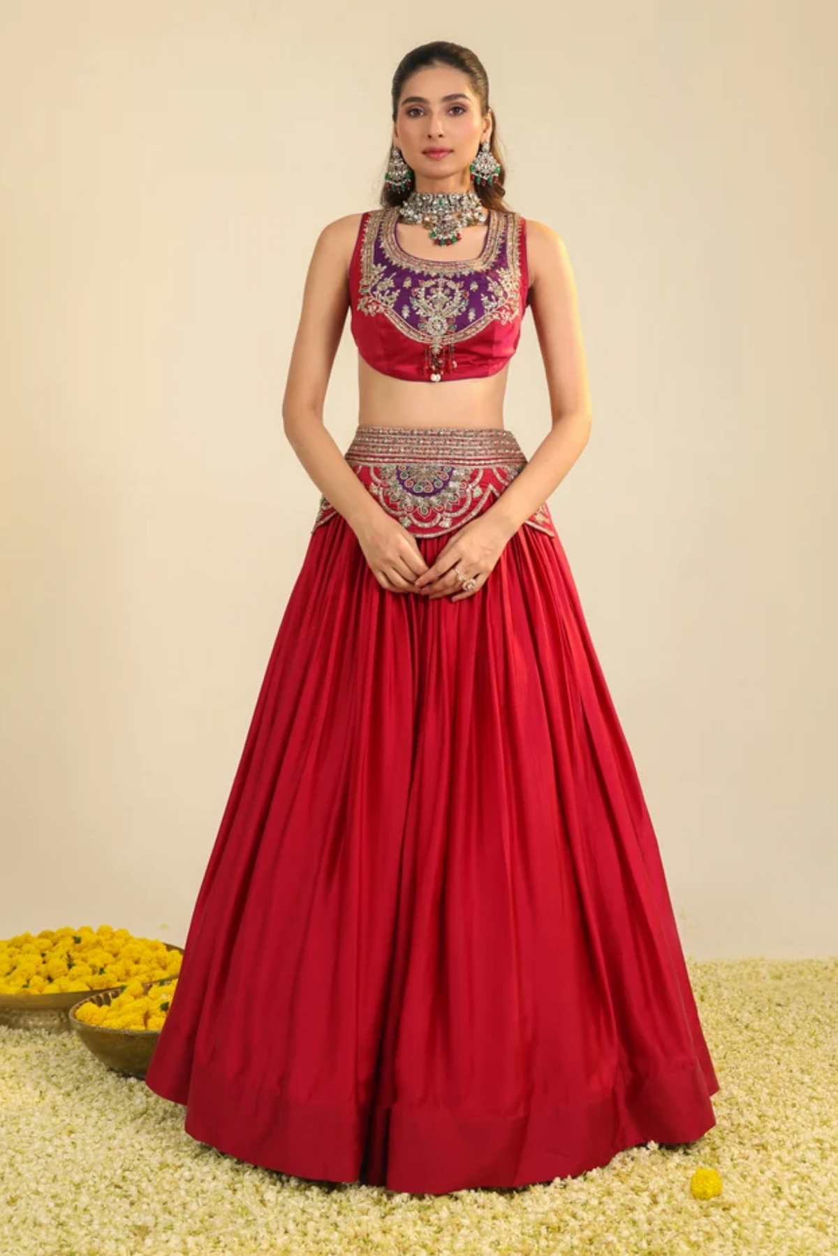 Deep Red Ira Lehenga Set