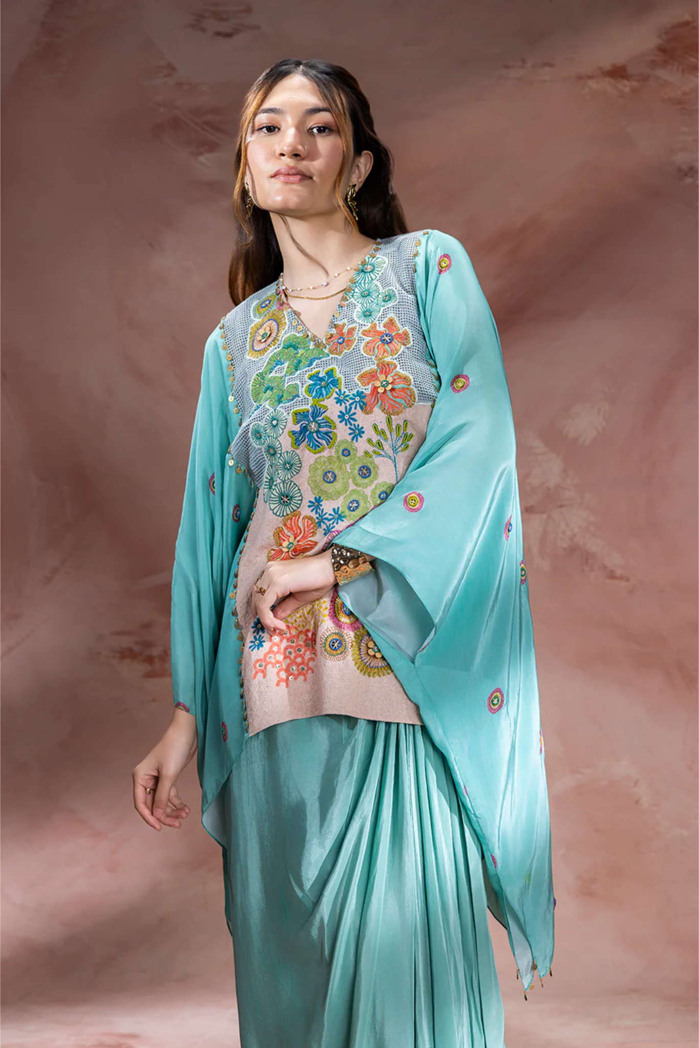 Kaia Embellished Drape Skirt Set