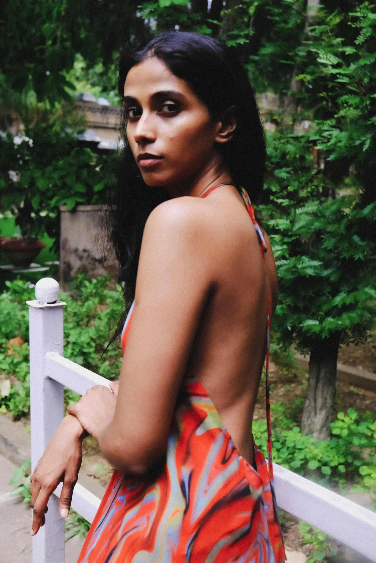 Cayenne Wave Plunge Back Kaftan Dress