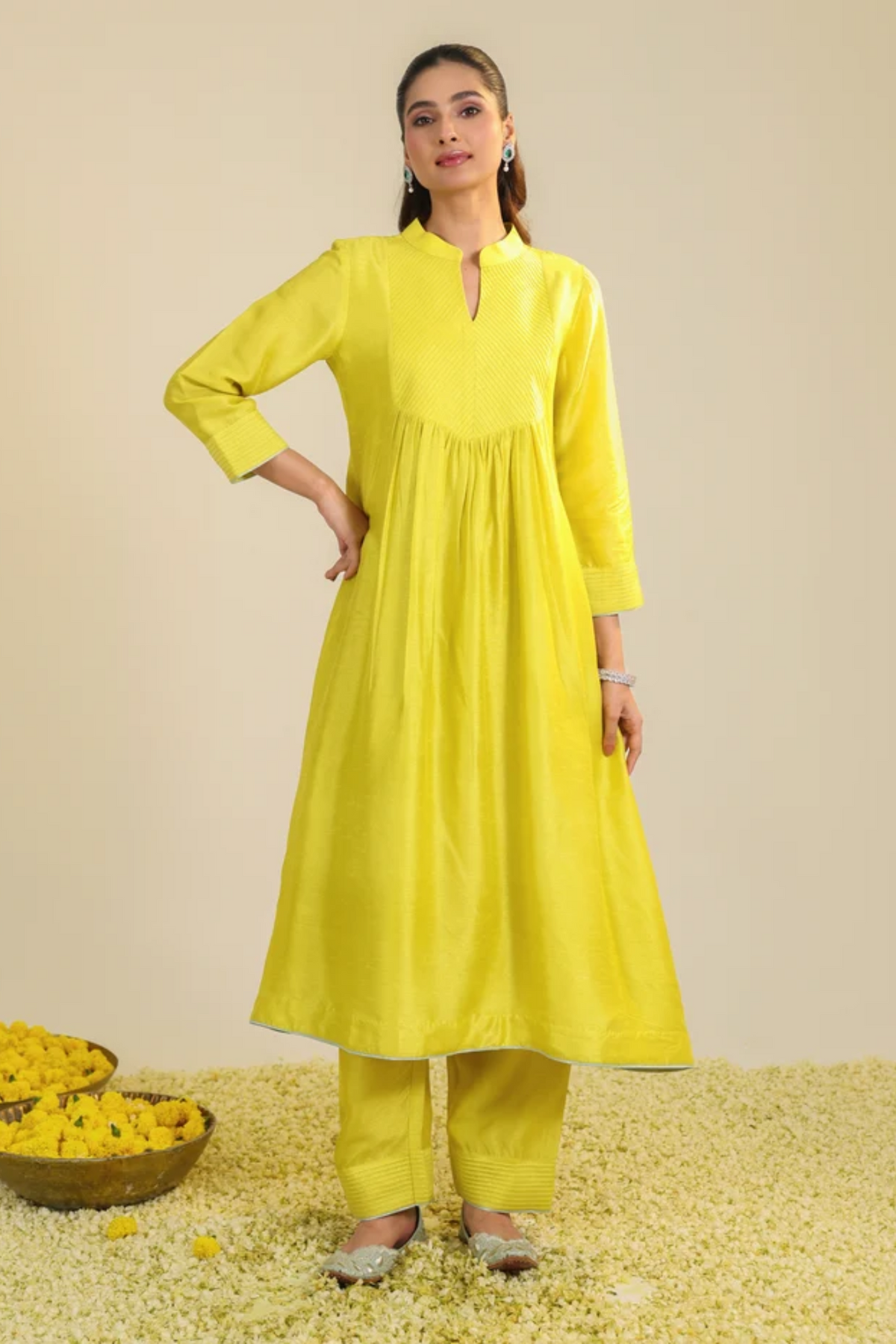 Yellow Scalloped Kurta Set