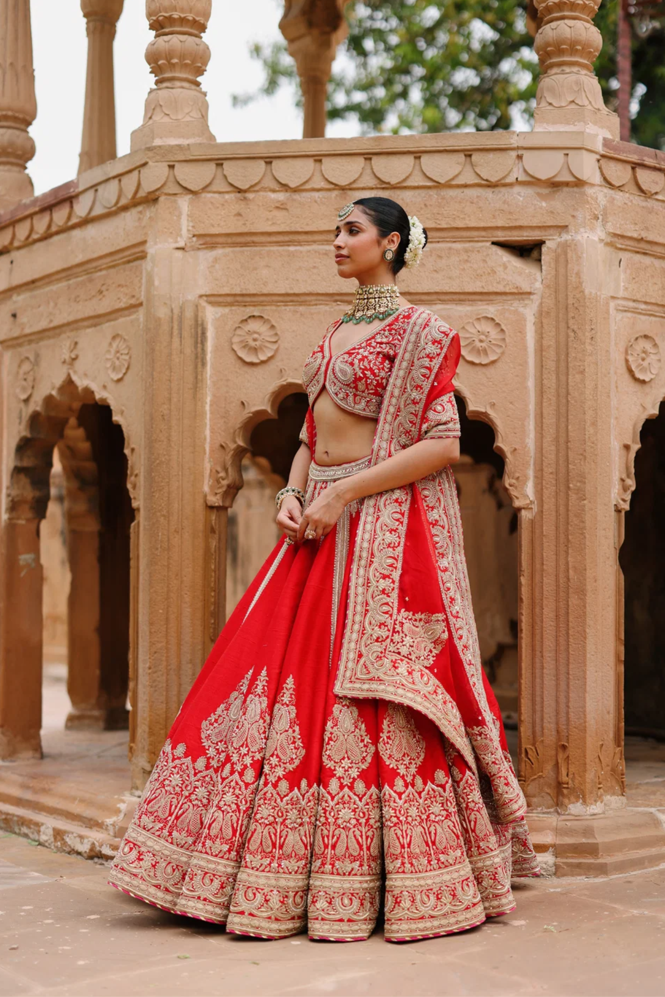 Mahroz - Deep Red Lehenga Set With Blouse & Dupatta