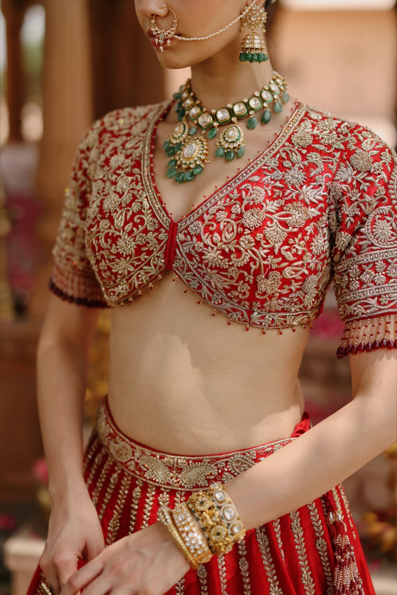 Roha - Deep Red Lehenga Set with Blouse & Dupatta