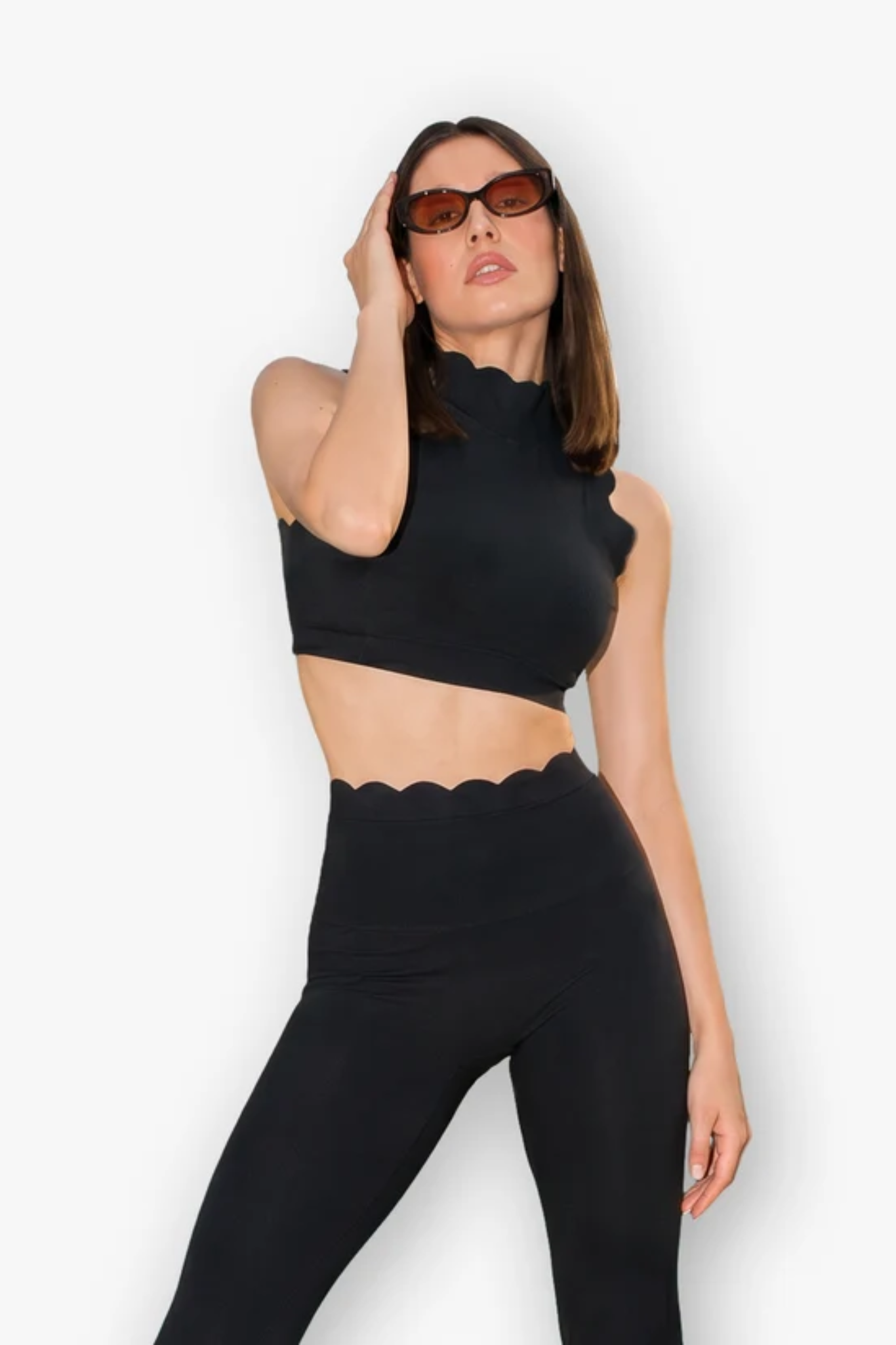 The Scallop High Neck Set in Black