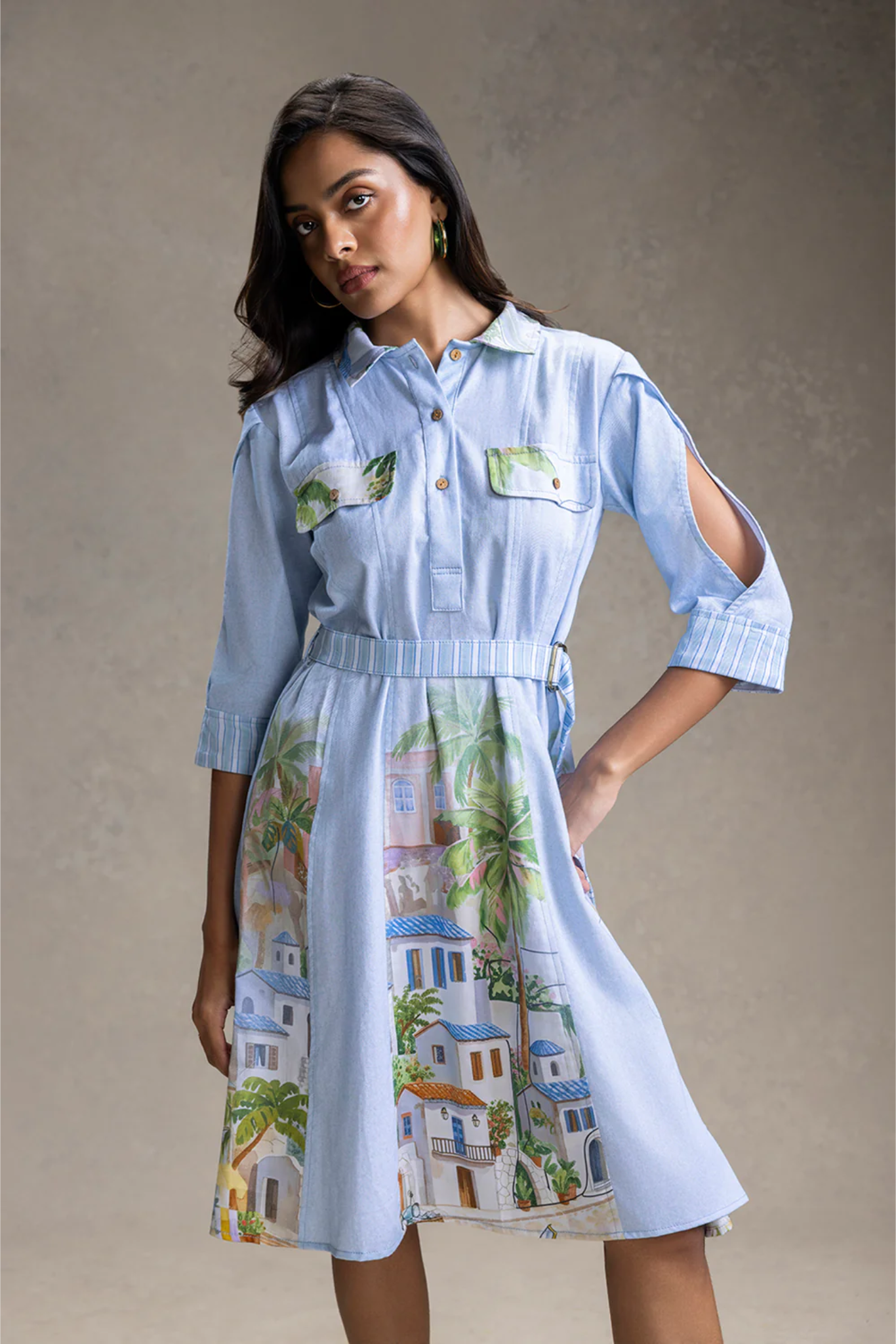 Reviera Printed Paneled Flared Dress