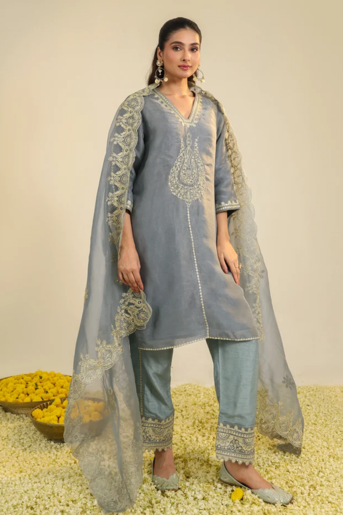 Mist Blue Janki Scalloped Kurta Set