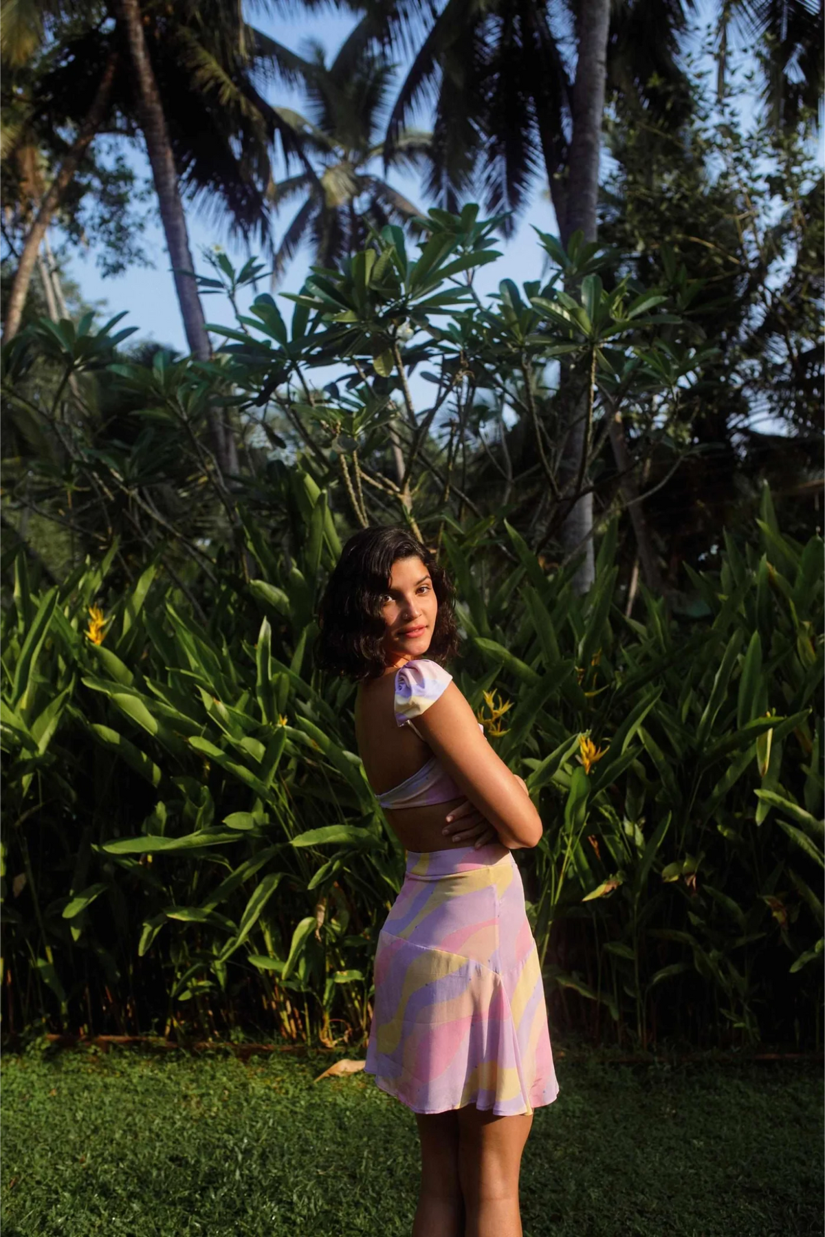 High Waist A Line Skirt with Inner Shorts - Jasmine Wave