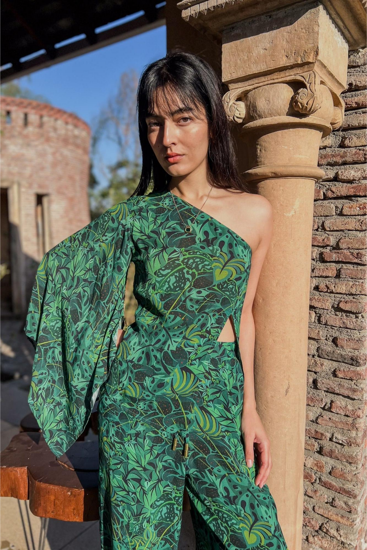 One Shoulder Top - Emerald Jungle
