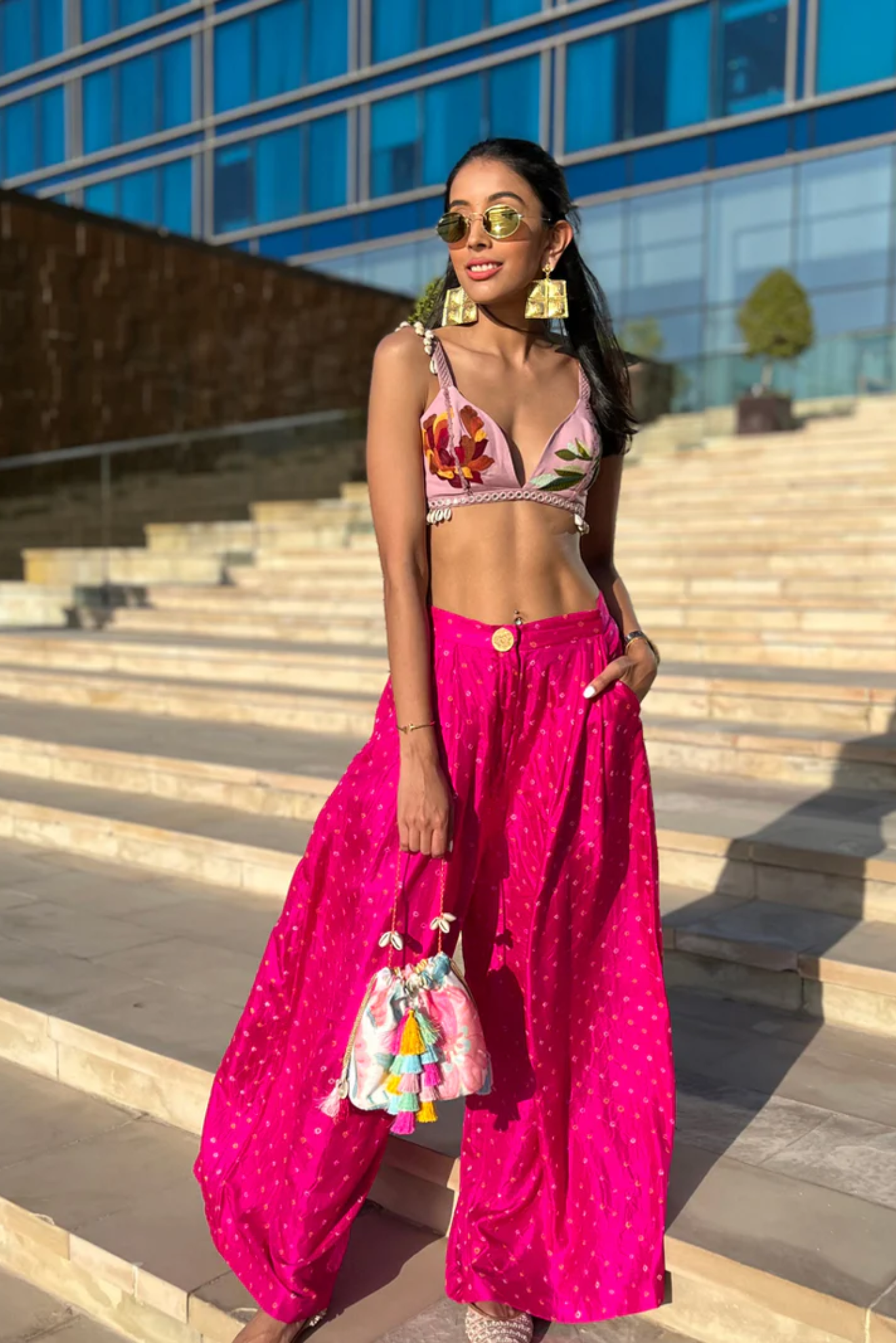 PINK BANDHNI TROUSERS, LILACS AND SEA SHELLS