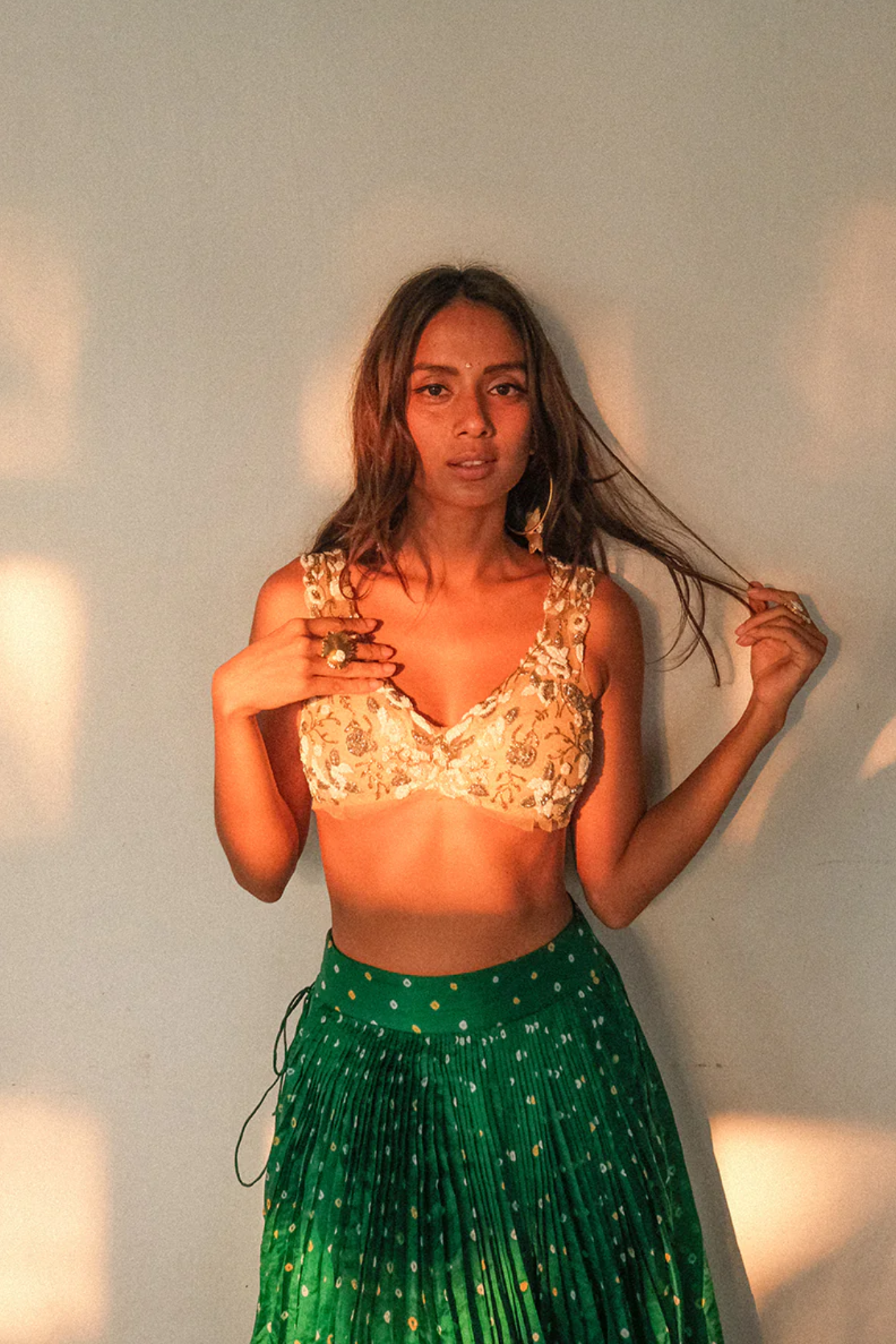 EMERALD BANDHINI, SLINKY NUDE BLOUSE