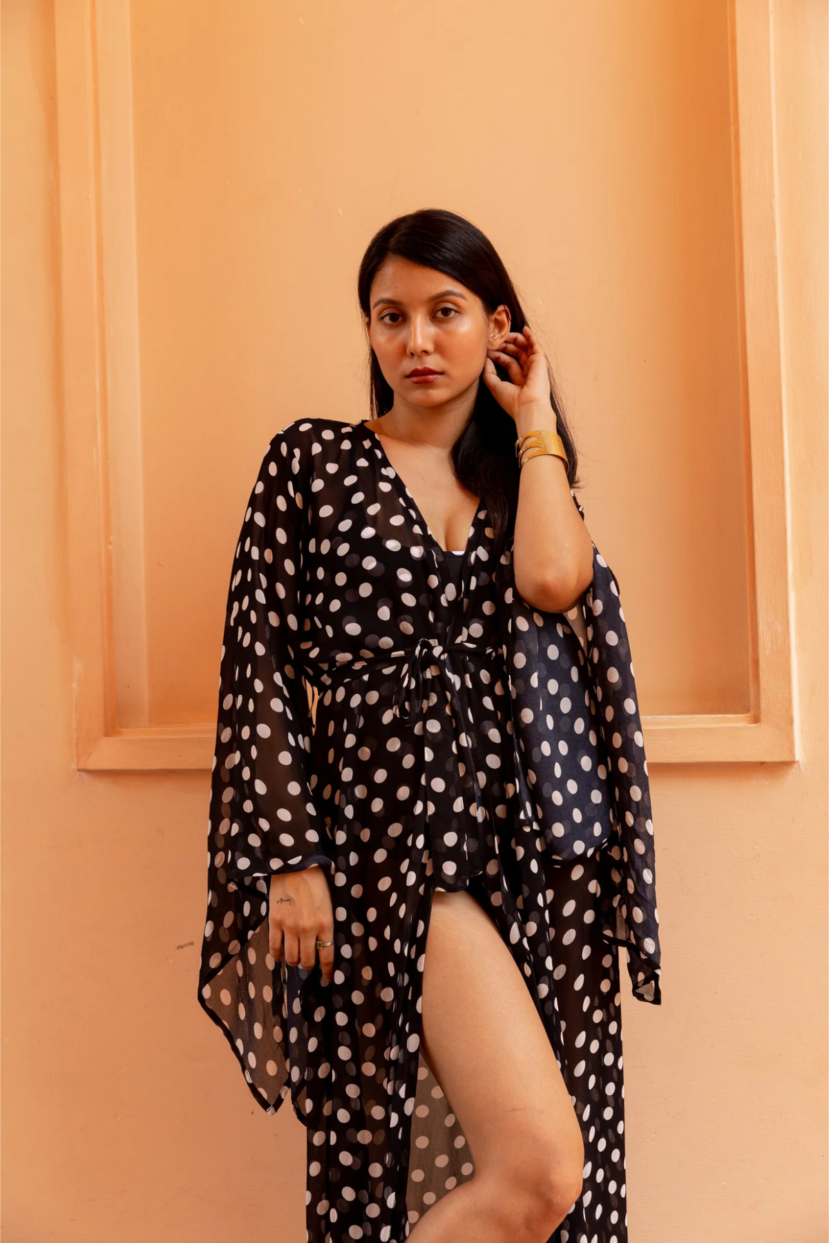 Kaftan with Butterfly Sleeves - Noir Dot