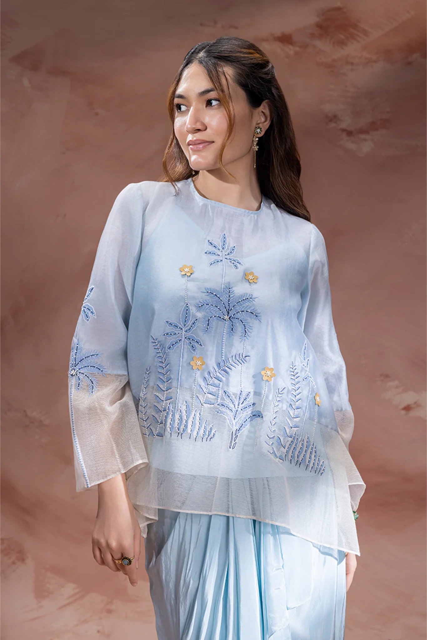 Alisa Embroidered Drape Skirt Set