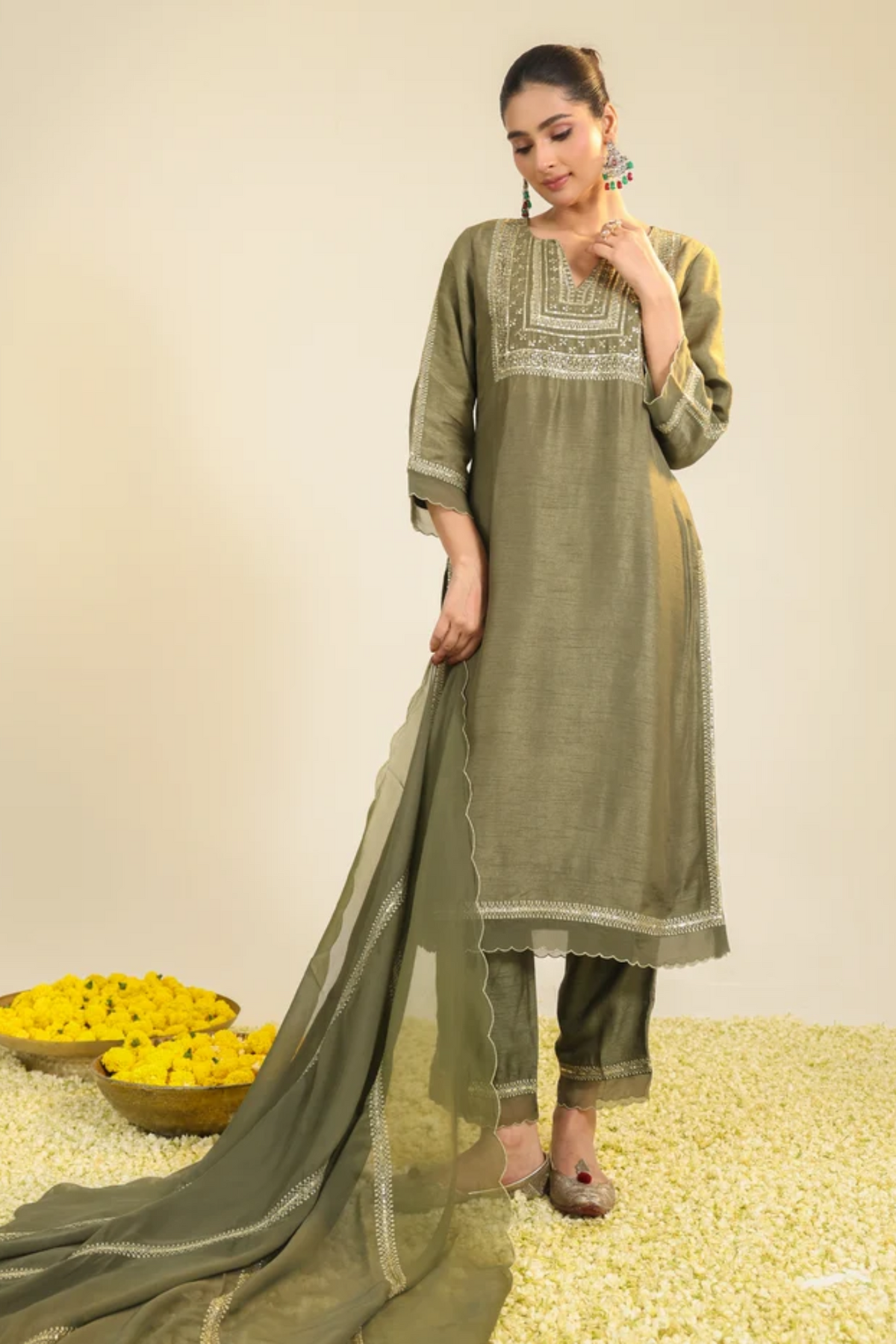 Sage Green Mughal Kurta Set