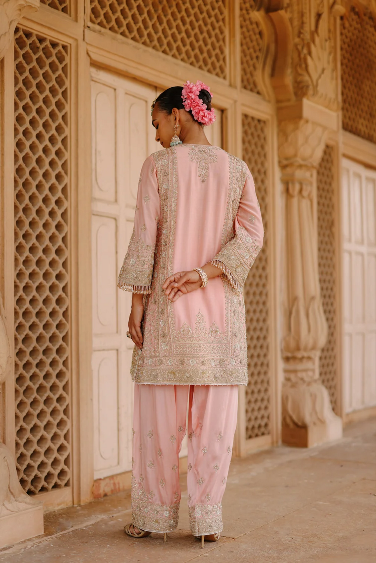 Elaya - Pink Short Kurta Set With Salwar & Dupatta