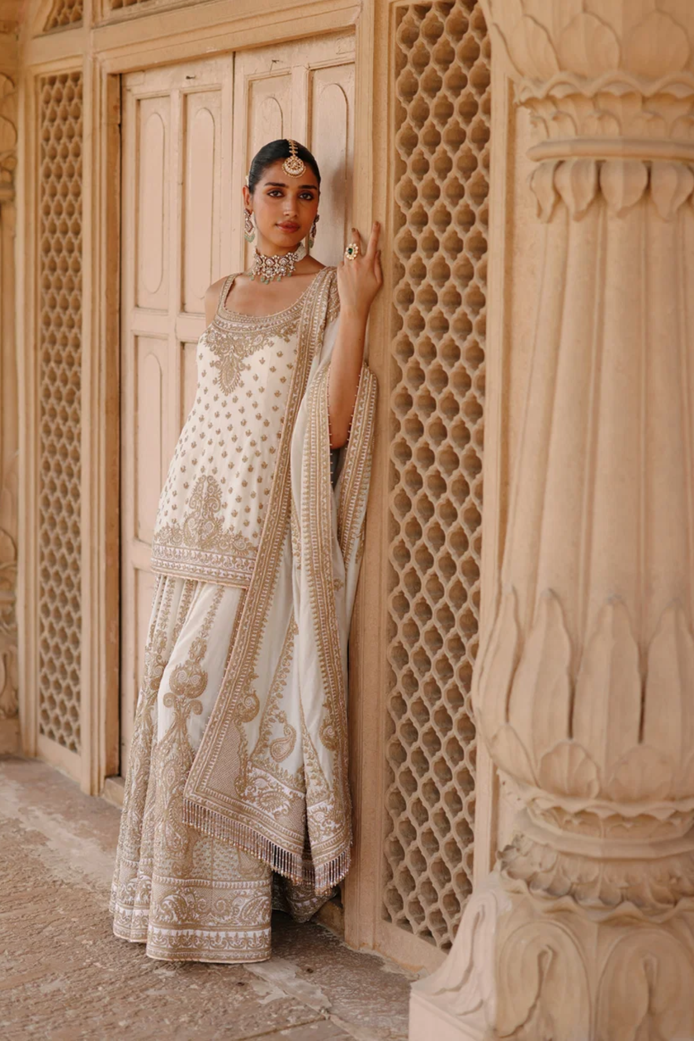 Shabnam - Daisy Ivory Kurta Set With Sharara & Dupatta