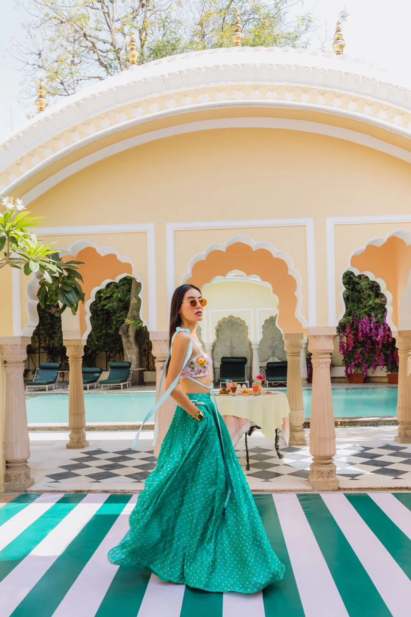 WATERMELON GREEN BANDHINI AND BOW