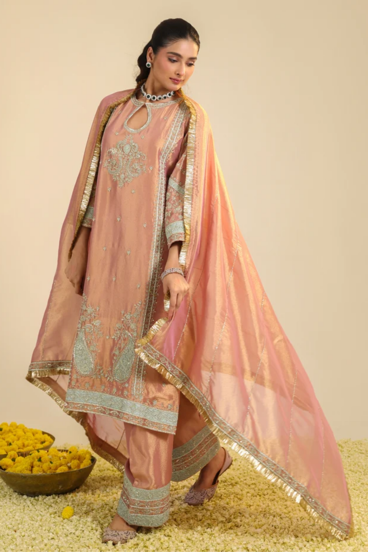 Pink Lamhe Tissue Kurta Set