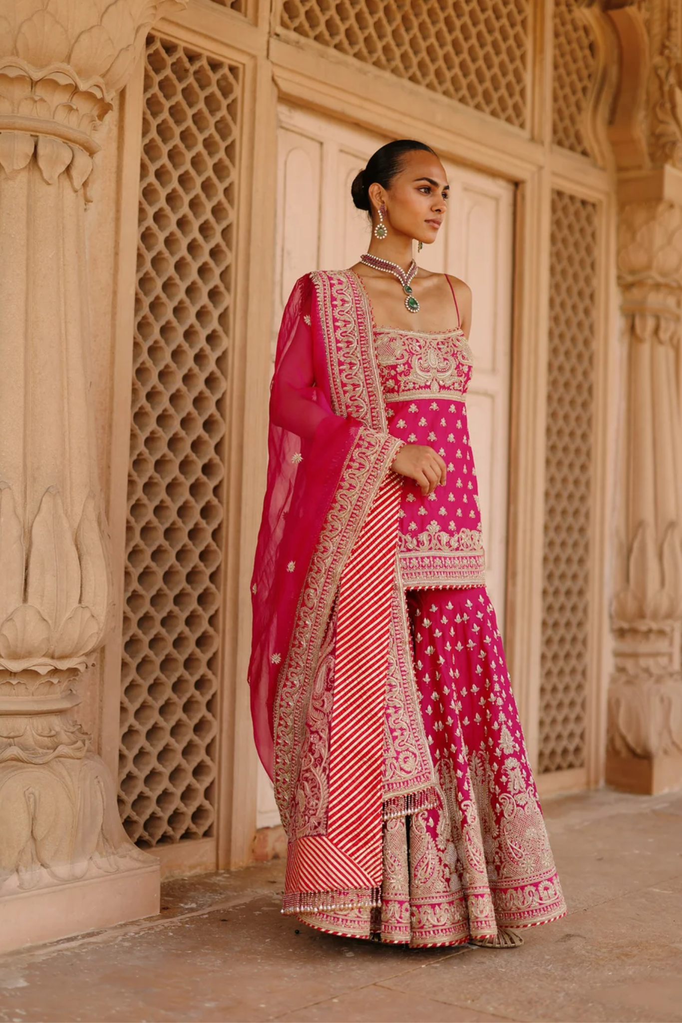 Nisbat - Rani Hot Pink Kurta Set With Garara & Dupatta