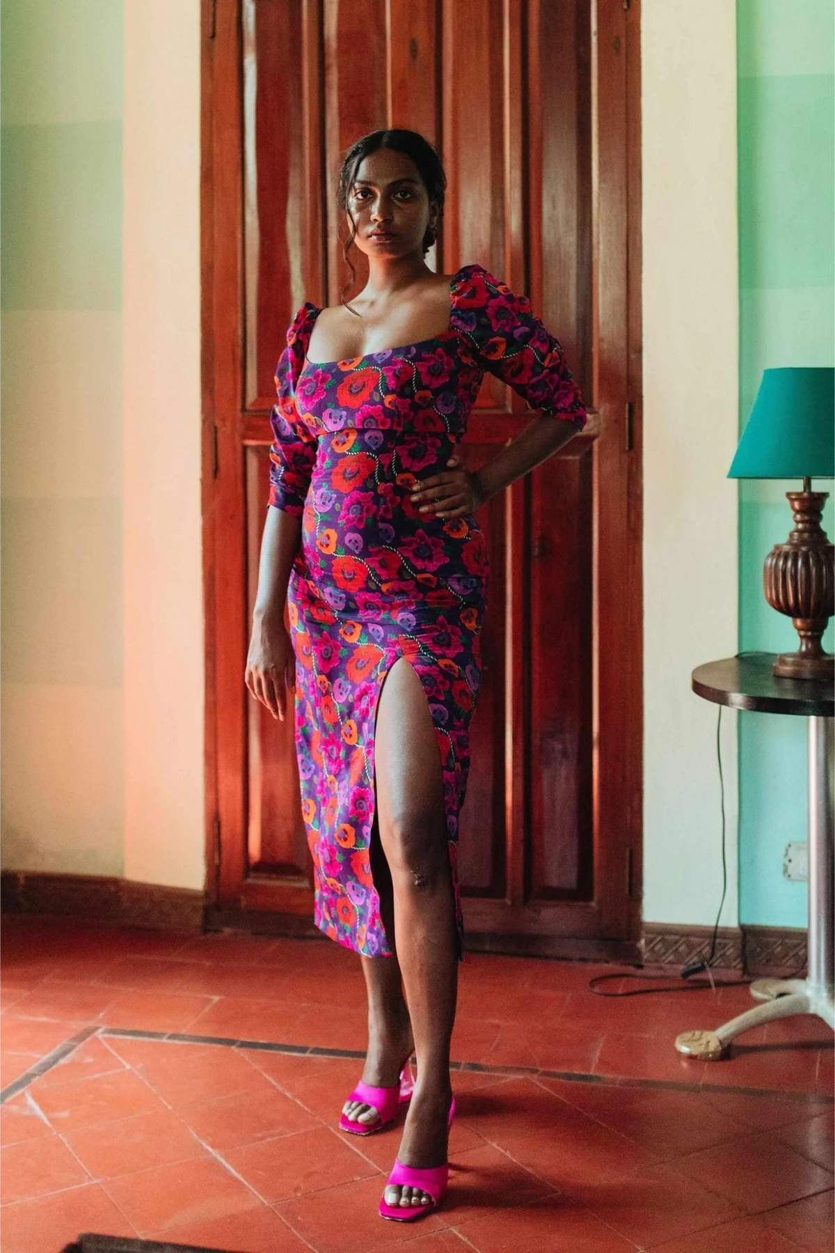 Waist Cinching Dress - Oriental Poppy