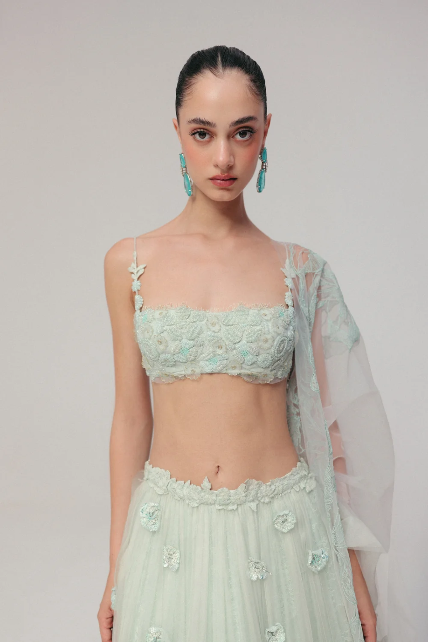 A cornflower blue Lehenga