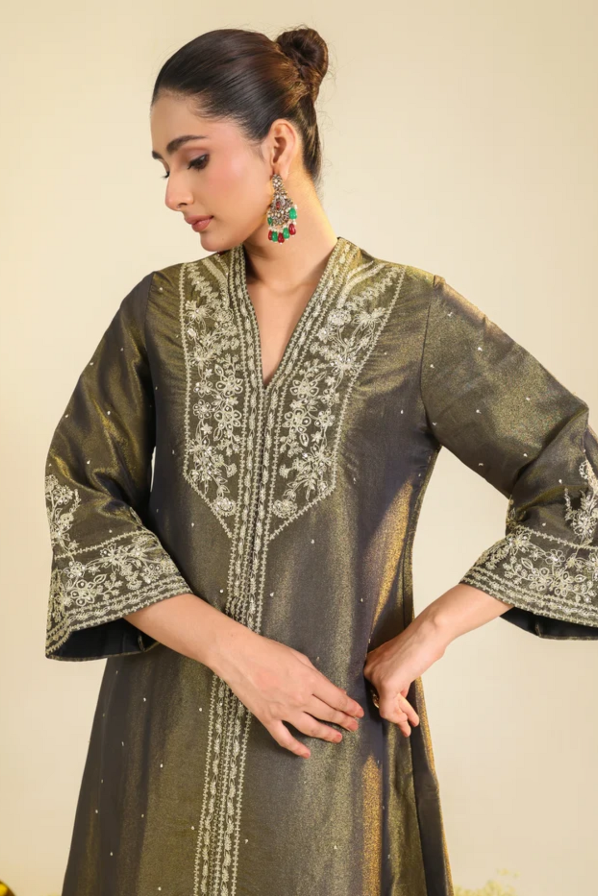 Black Shimmer Tissue Kurta Set