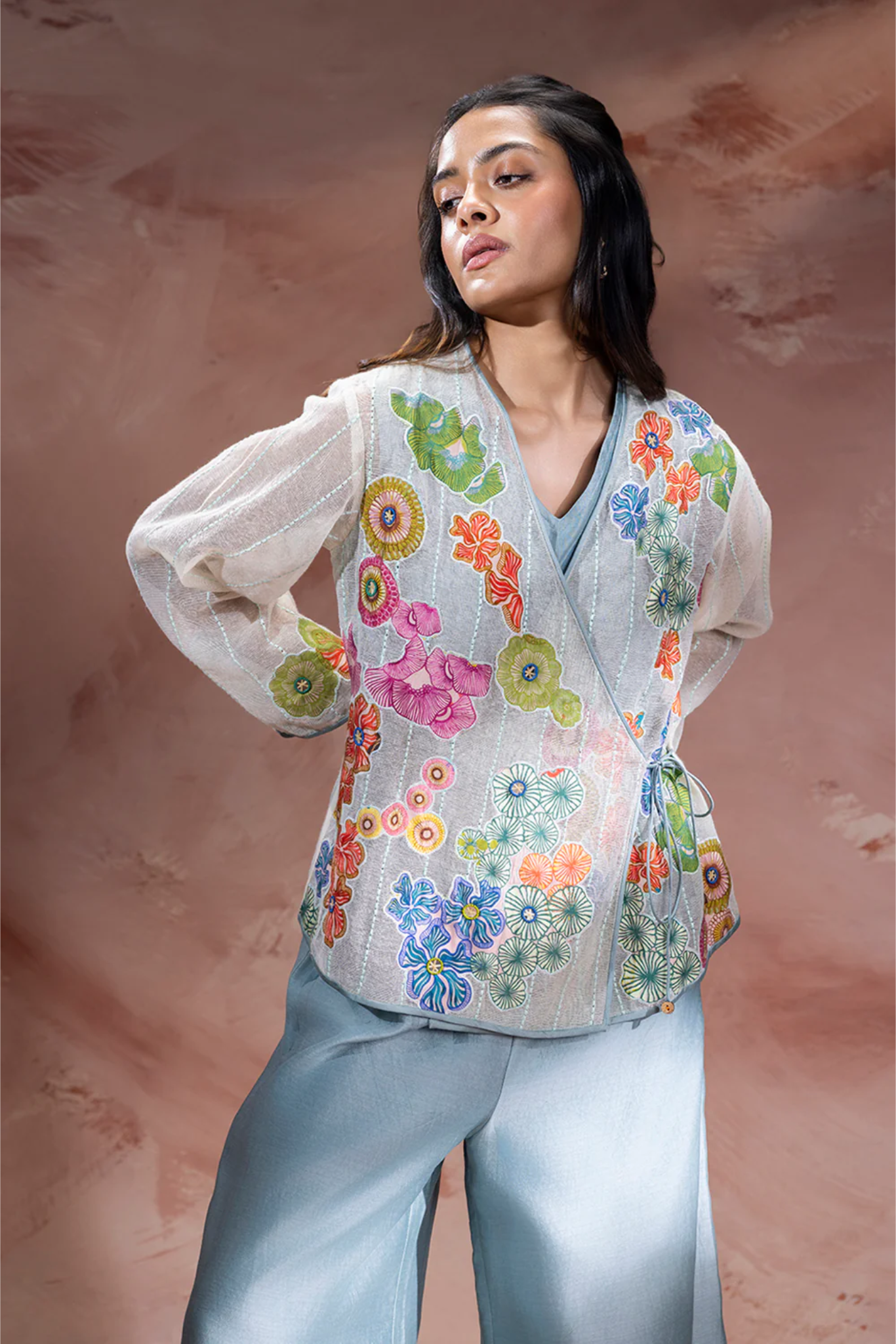 Kaia Appliqué Angarkha Tunic and Pants