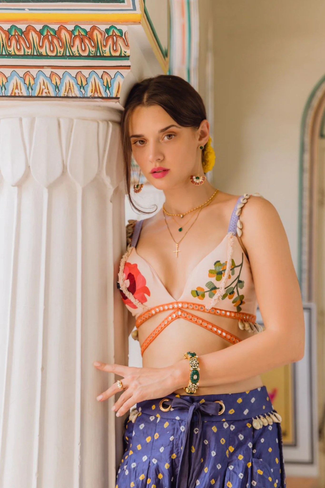 NAVY BANDHINI TROUSERS, A RED FLOWER, SHELLS