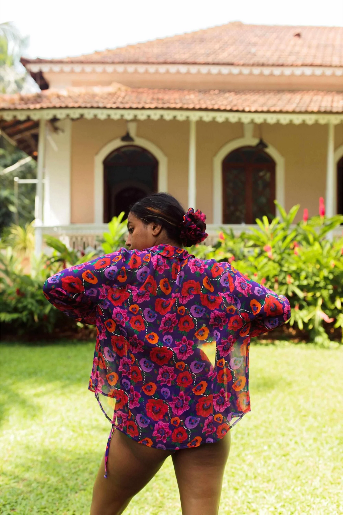 Oriental Poppy Cupro Georgette Sheer Shirt